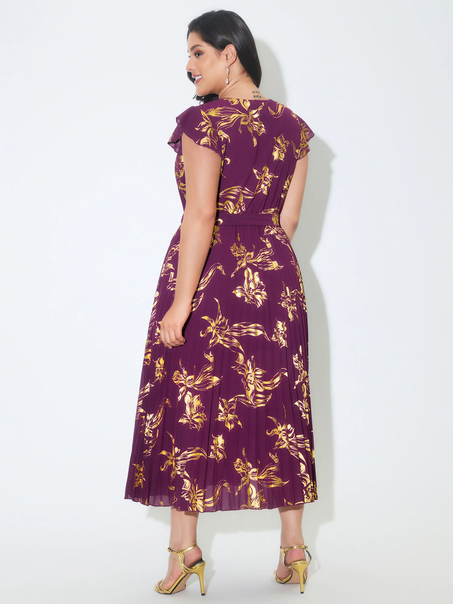 Sequin Side-Tie Pleated Midi Dress - Image 3