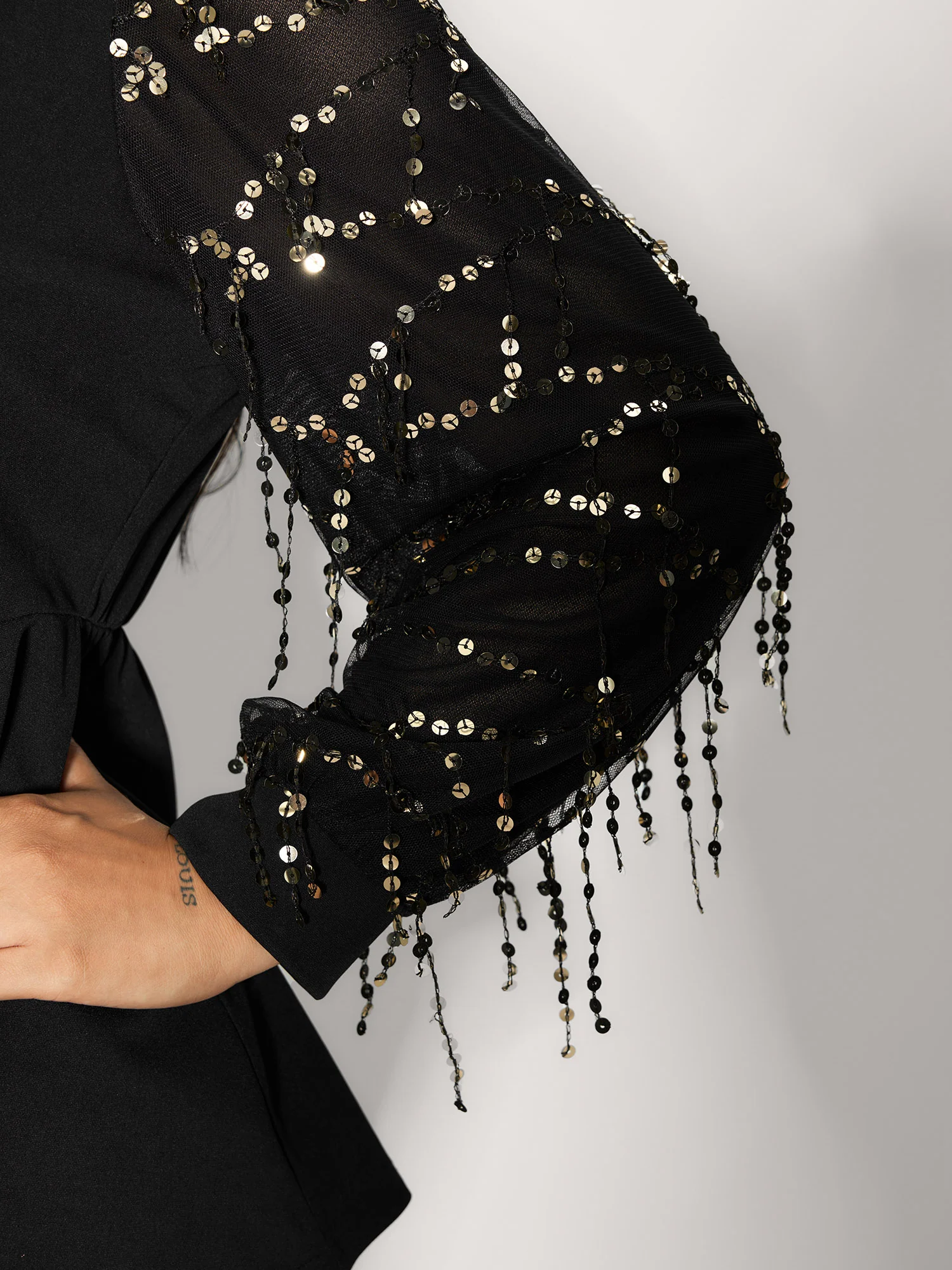 Sequin Sleeve Cut-Out Neck Top - Image 4