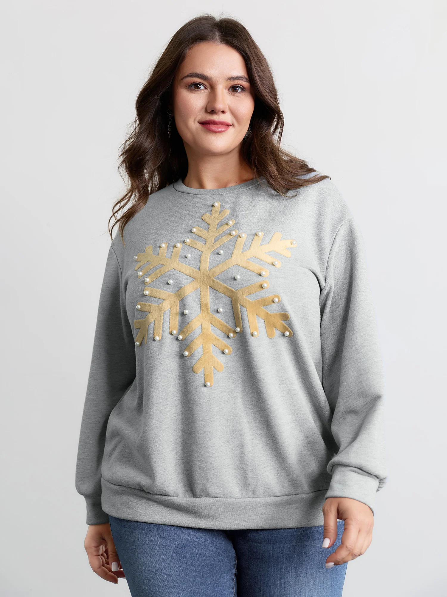 Sequin Snowflake Round Neck Sweatshirt - Image 2
