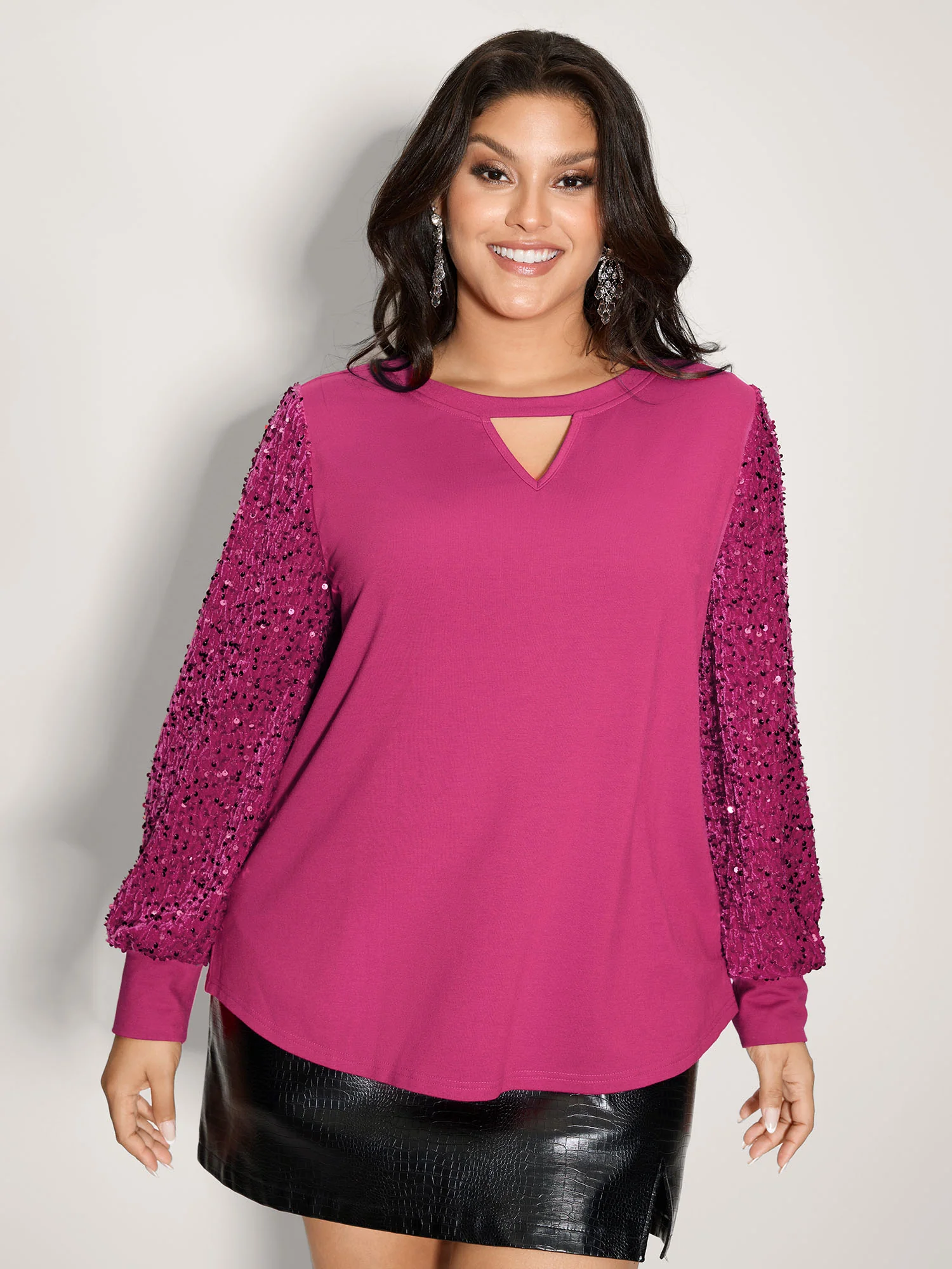 Sequin Spliced Cut-Out Neck Sweatshirt - Image 3
