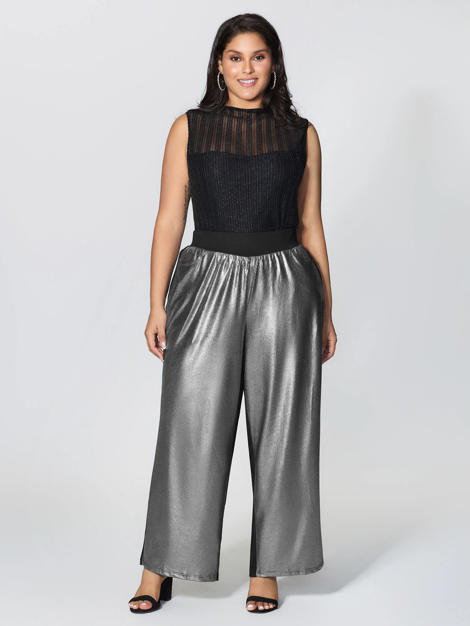 Sequin Stretchy Color Contrast Pants - Image 2
