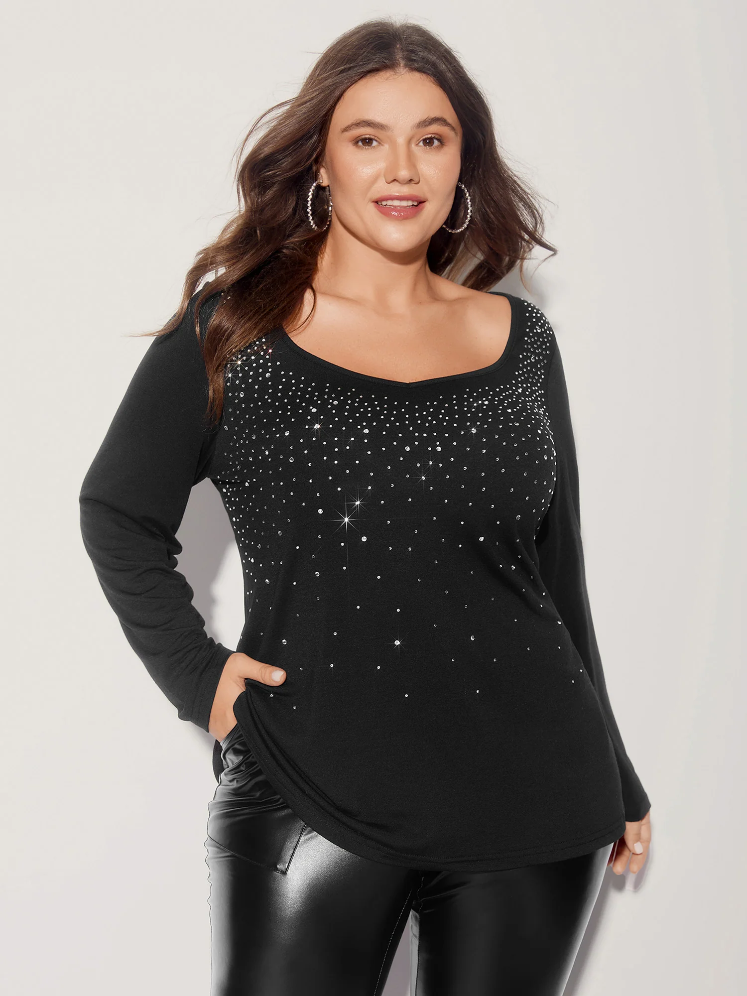Sequin Stretchy Long Sleeve T-shirt - Image 3