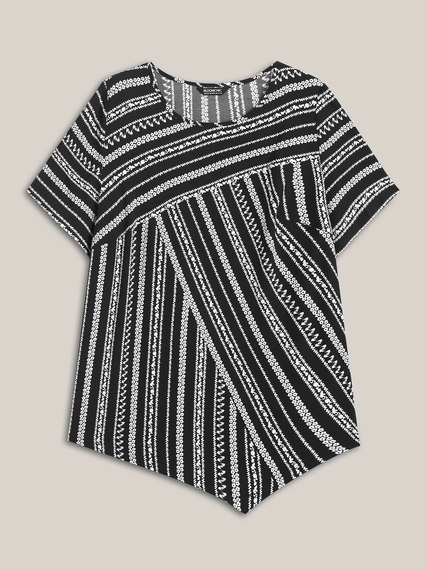 Striped Overlap Print Curvy Hem Blouse - Image 6