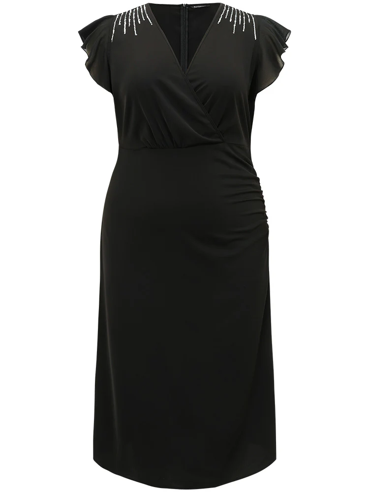 Sequin Surplice Neck Ruffle Trim Zipper Dress - Image 10