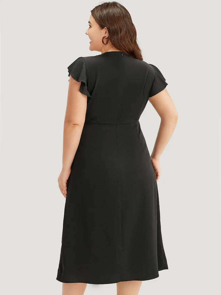 Sequin Surplice Neck Ruffle Trim Zipper Dress - Image 2