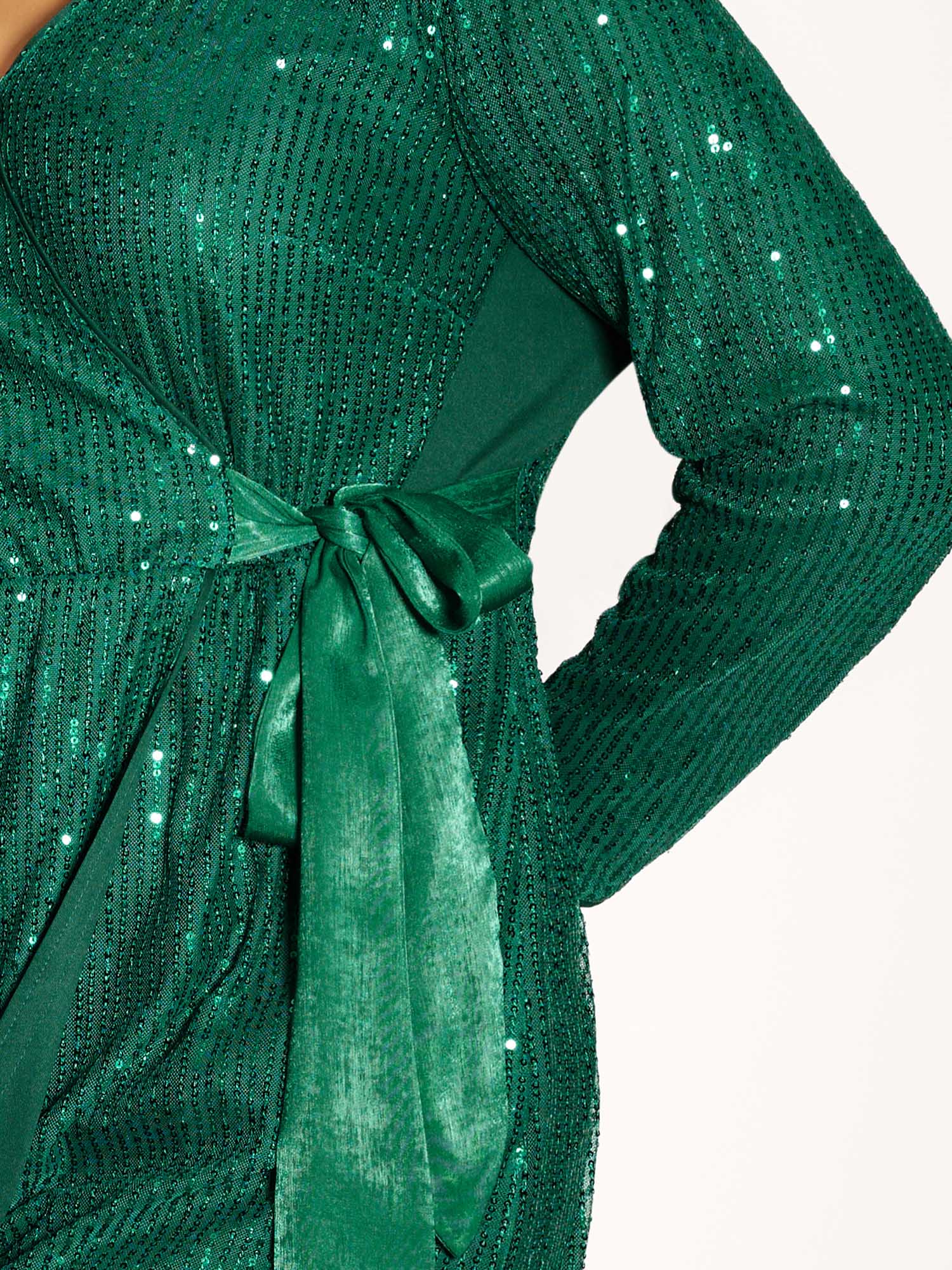 Sequin Wrap Neck Spliced Midi Dress - Image 3