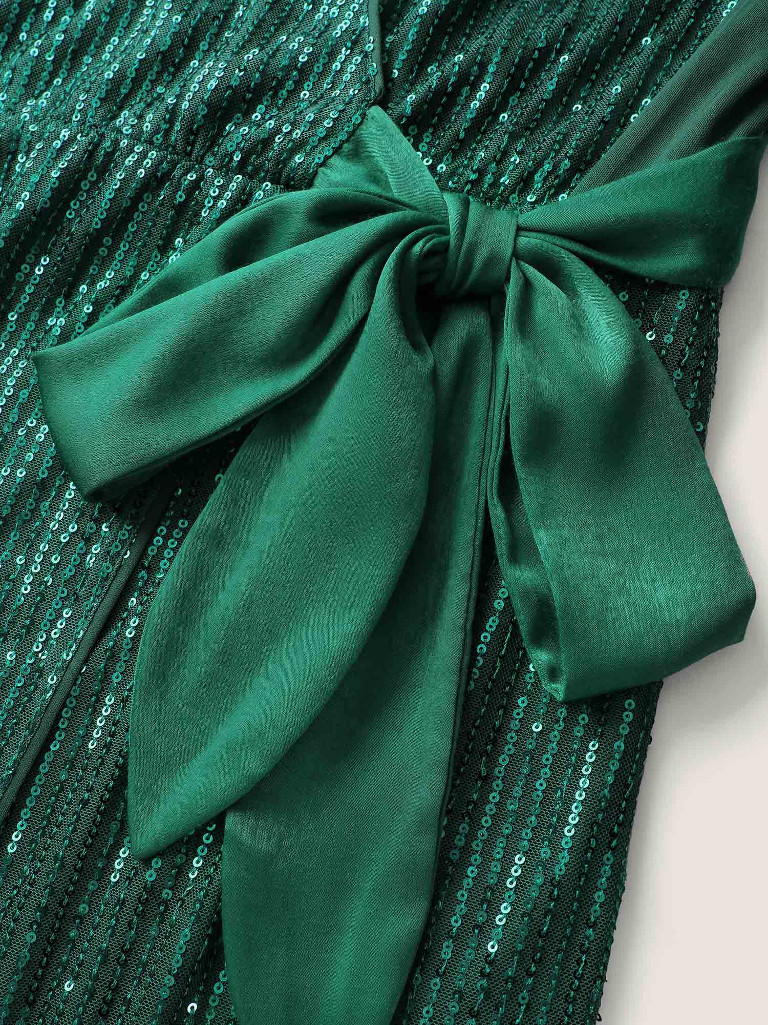 Sequin Wrap Neck Spliced Midi Dress - Image 6