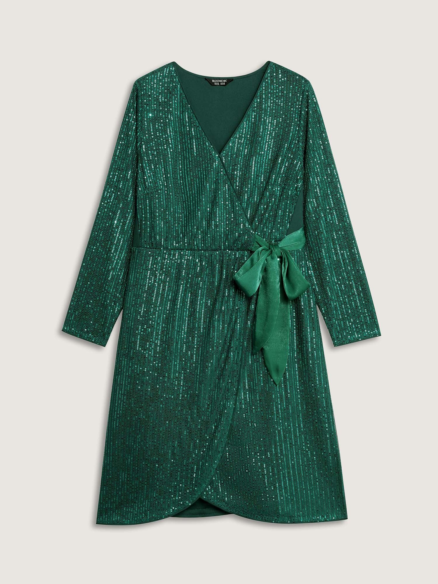 Sequin Wrap Neck Spliced Midi Dress - Image 8