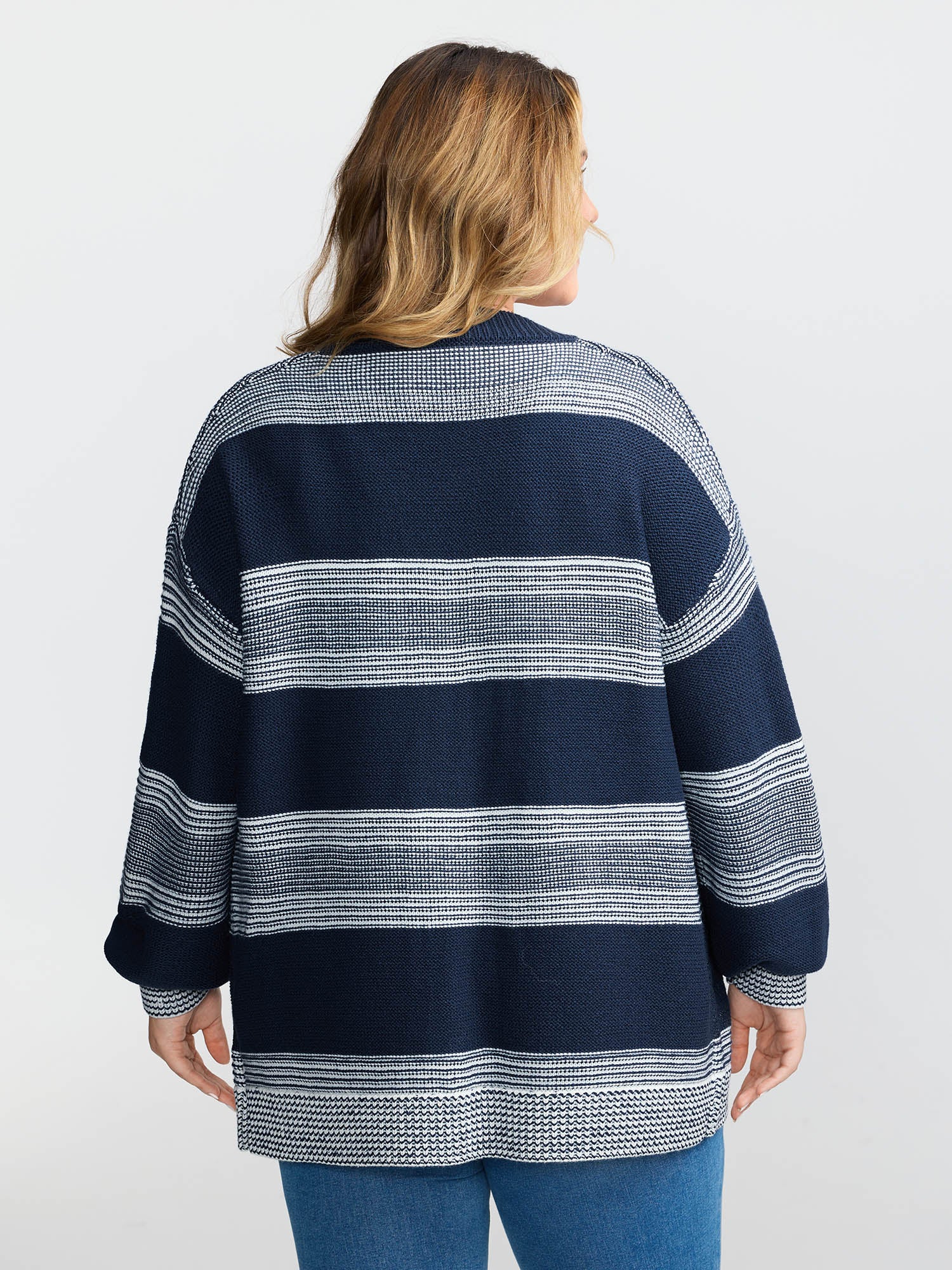 Sequin Yarn Color Stripe Knit Cardigan - Image 4