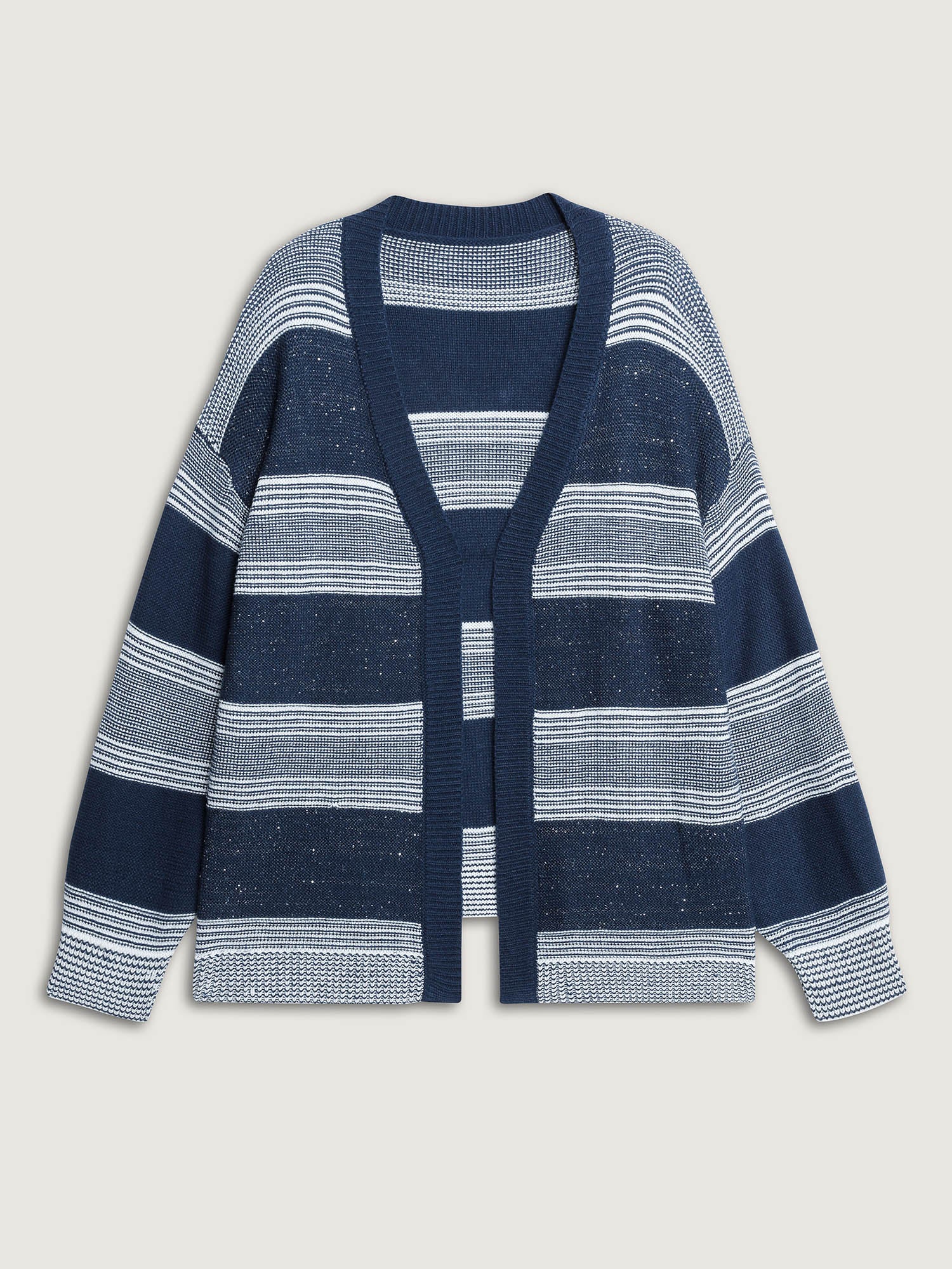 Sequin Yarn Color Stripe Knit Cardigan - Image 8