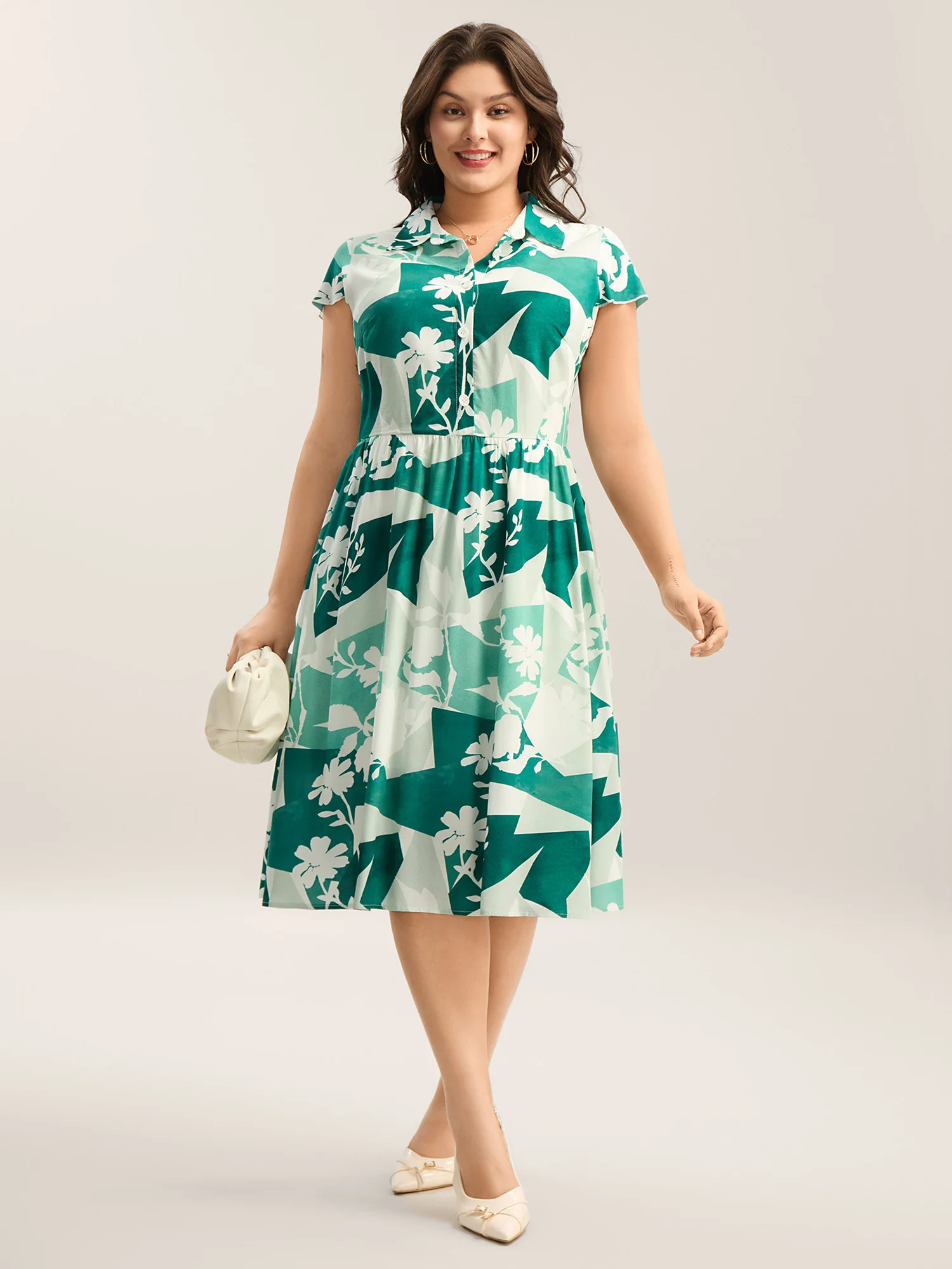 Serene Floral Print Pockets Midi Dress - Image 2