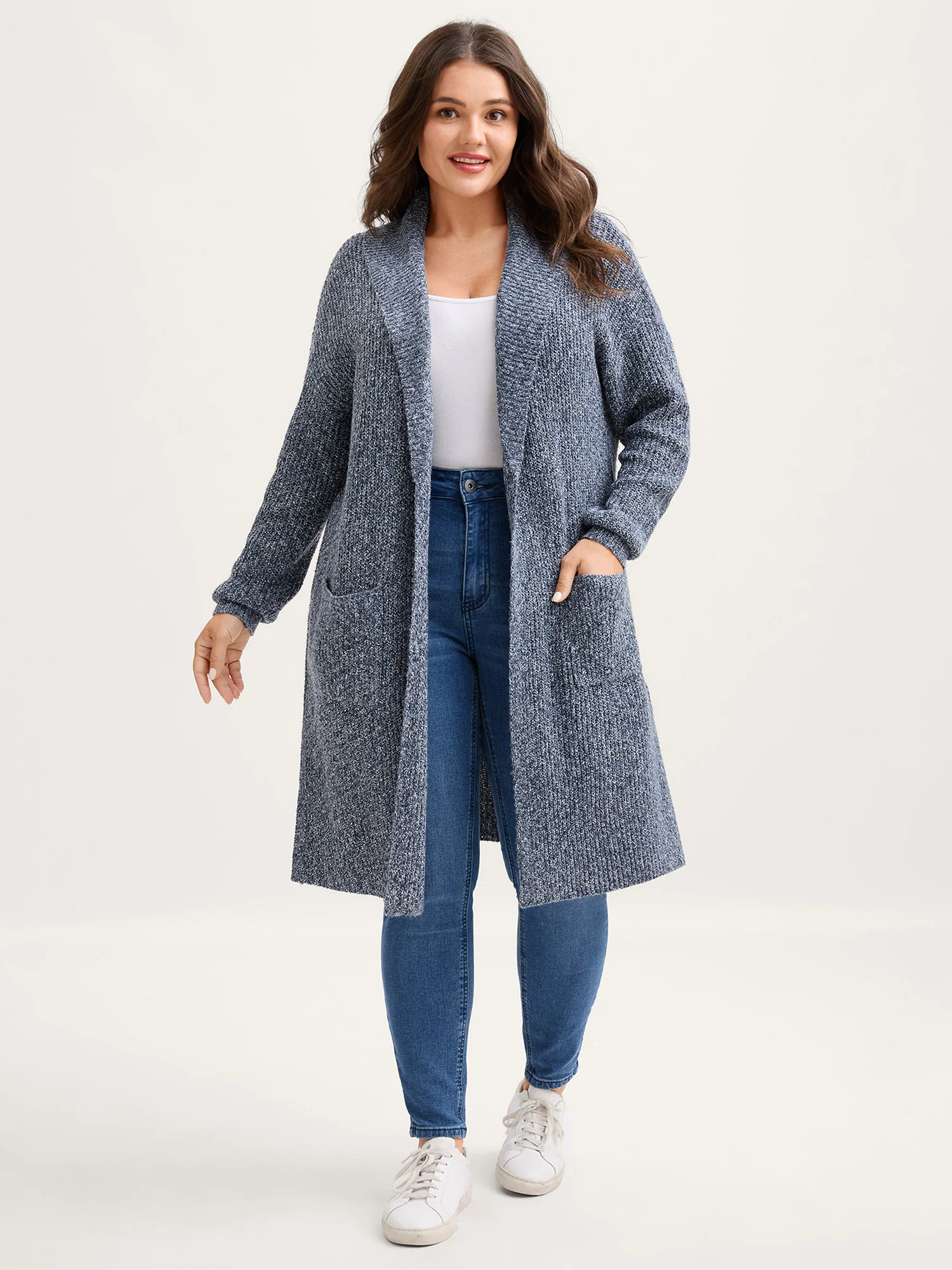 Shawl Collar Heather Pocket Knit Cardigan - Image 3