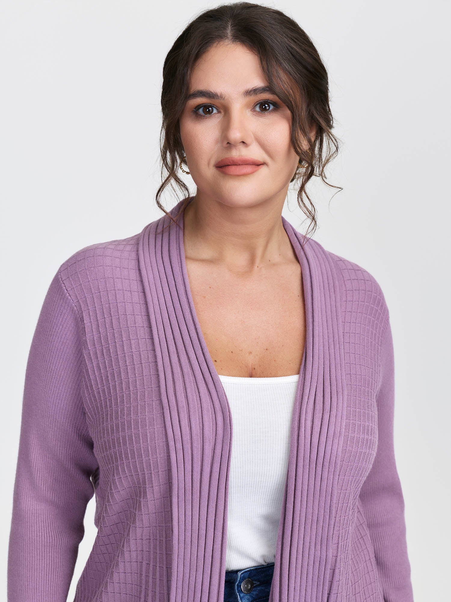 Shawl Collar Textured A-Line Cardigan - Image 2