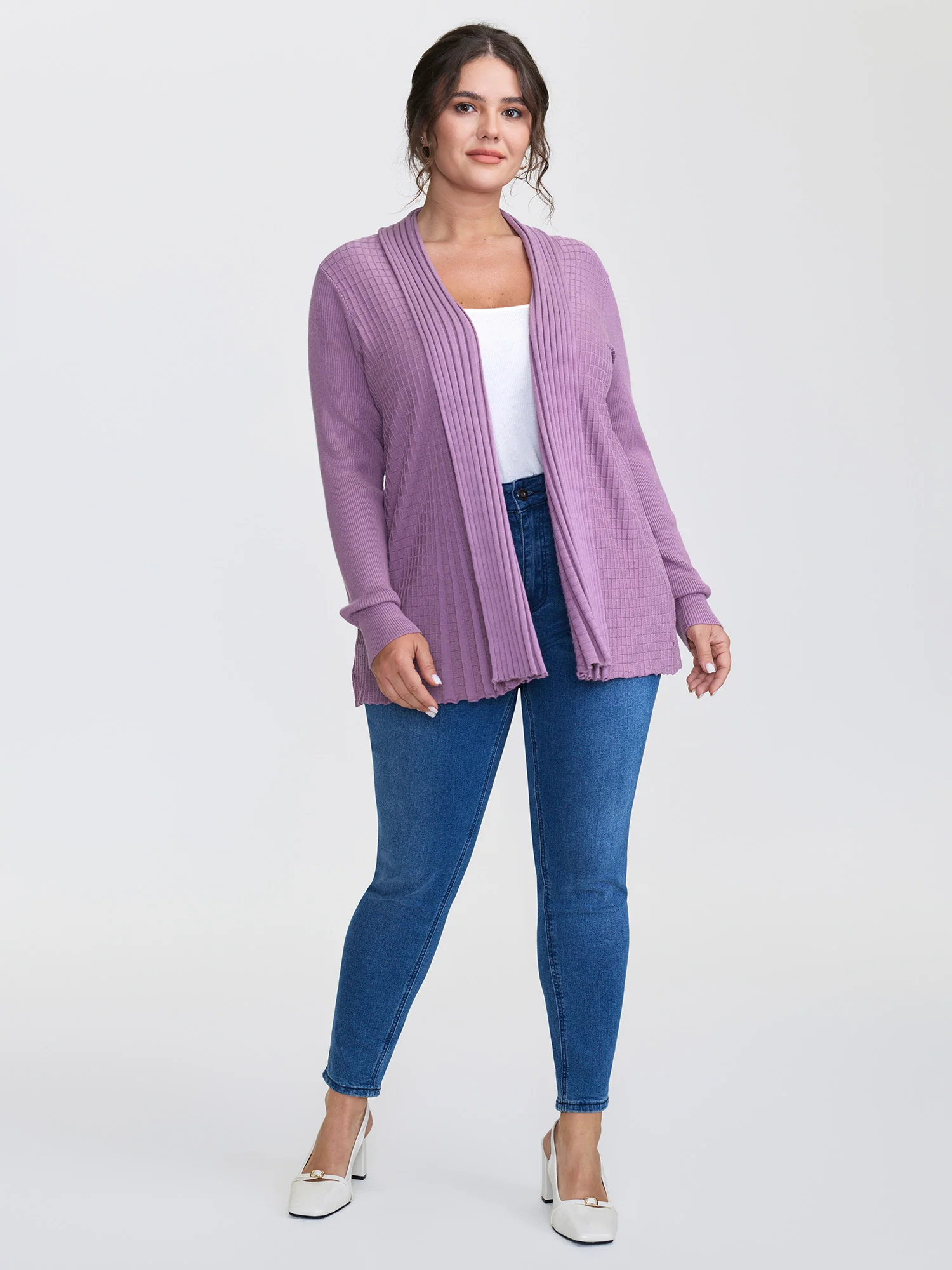 Shawl Collar Textured A-Line Cardigan - Image 3