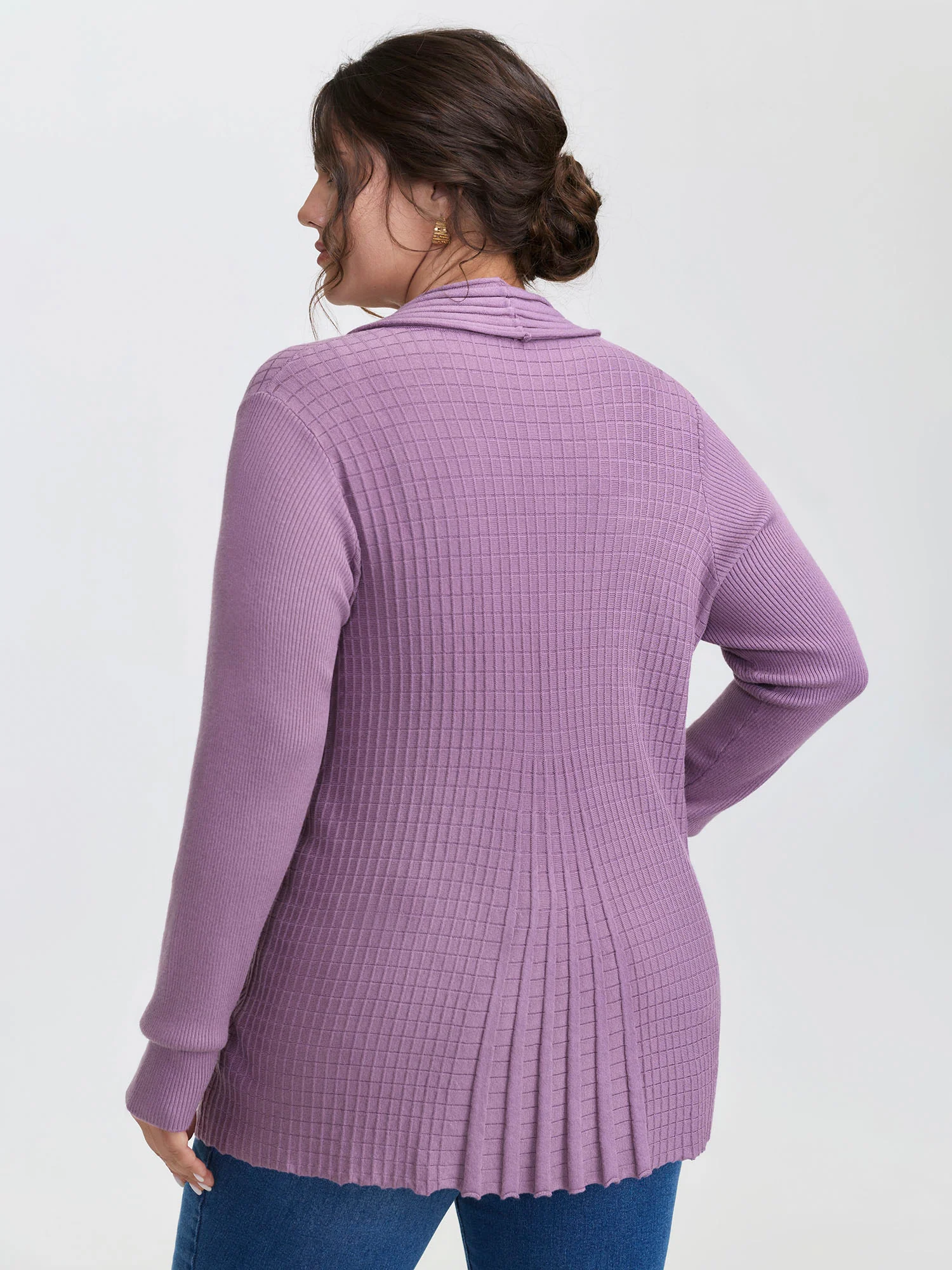 Shawl Collar Textured A-Line Cardigan - Image 4