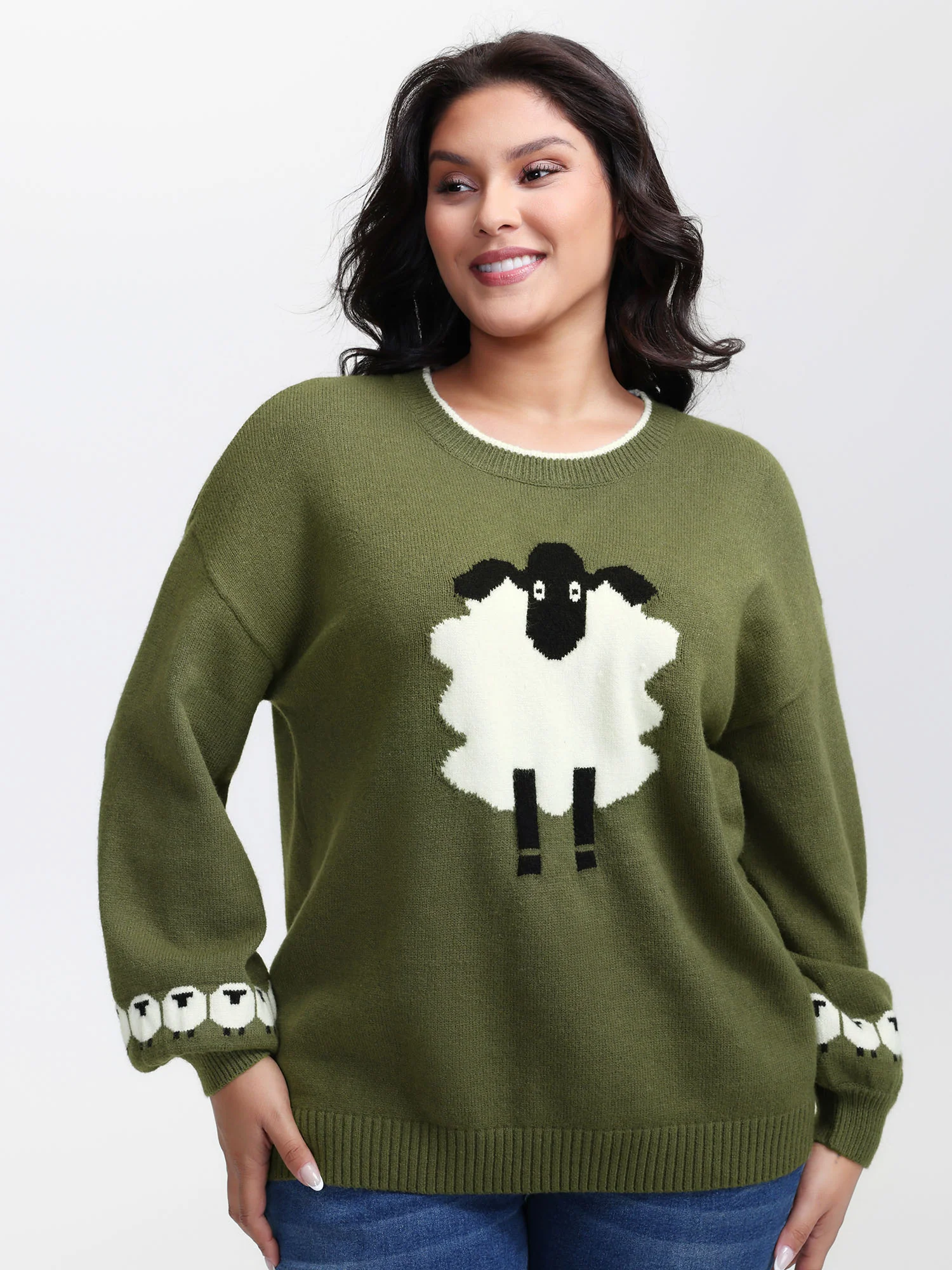 Sheep Pattern Balloon Sleeve Pullover - Image 2