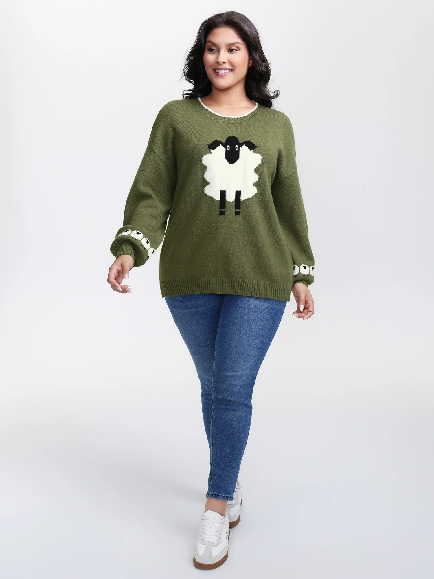 Sheep Pattern Balloon Sleeve Pullover - Image 3