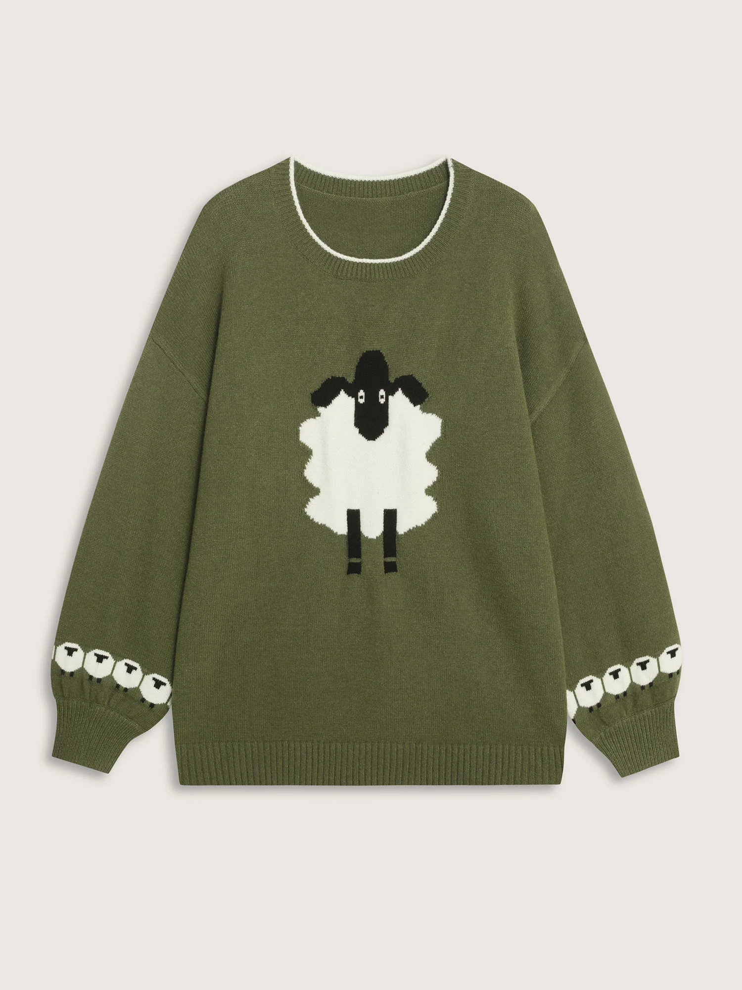 Sheep Pattern Balloon Sleeve Pullover - Image 7