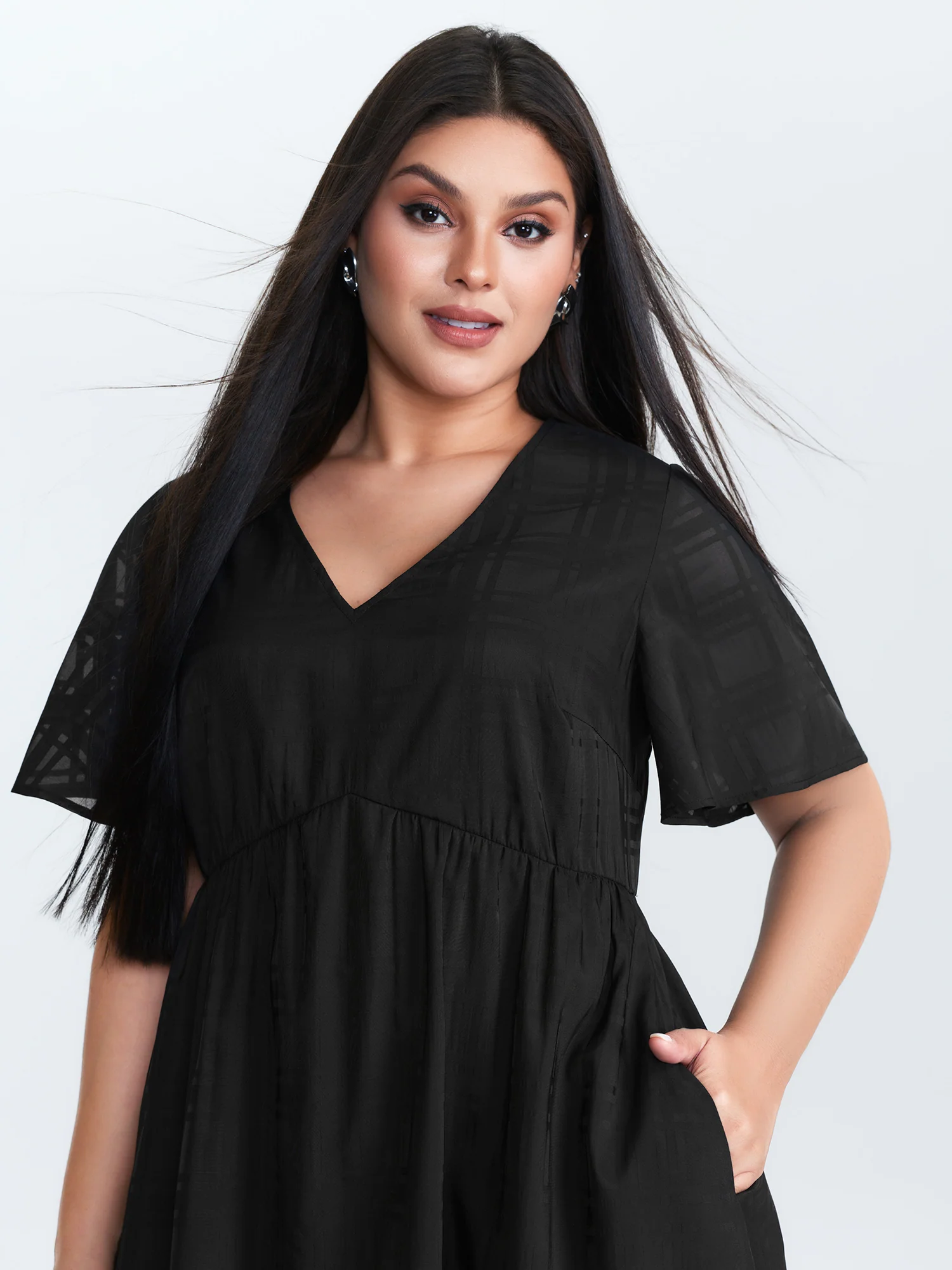 Sheer A-Line Flared Sleeve Midi Dress - Image 2