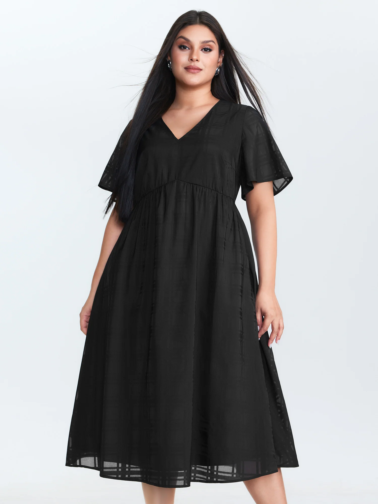 Sheer A-Line Flared Sleeve Midi Dress - Image 3