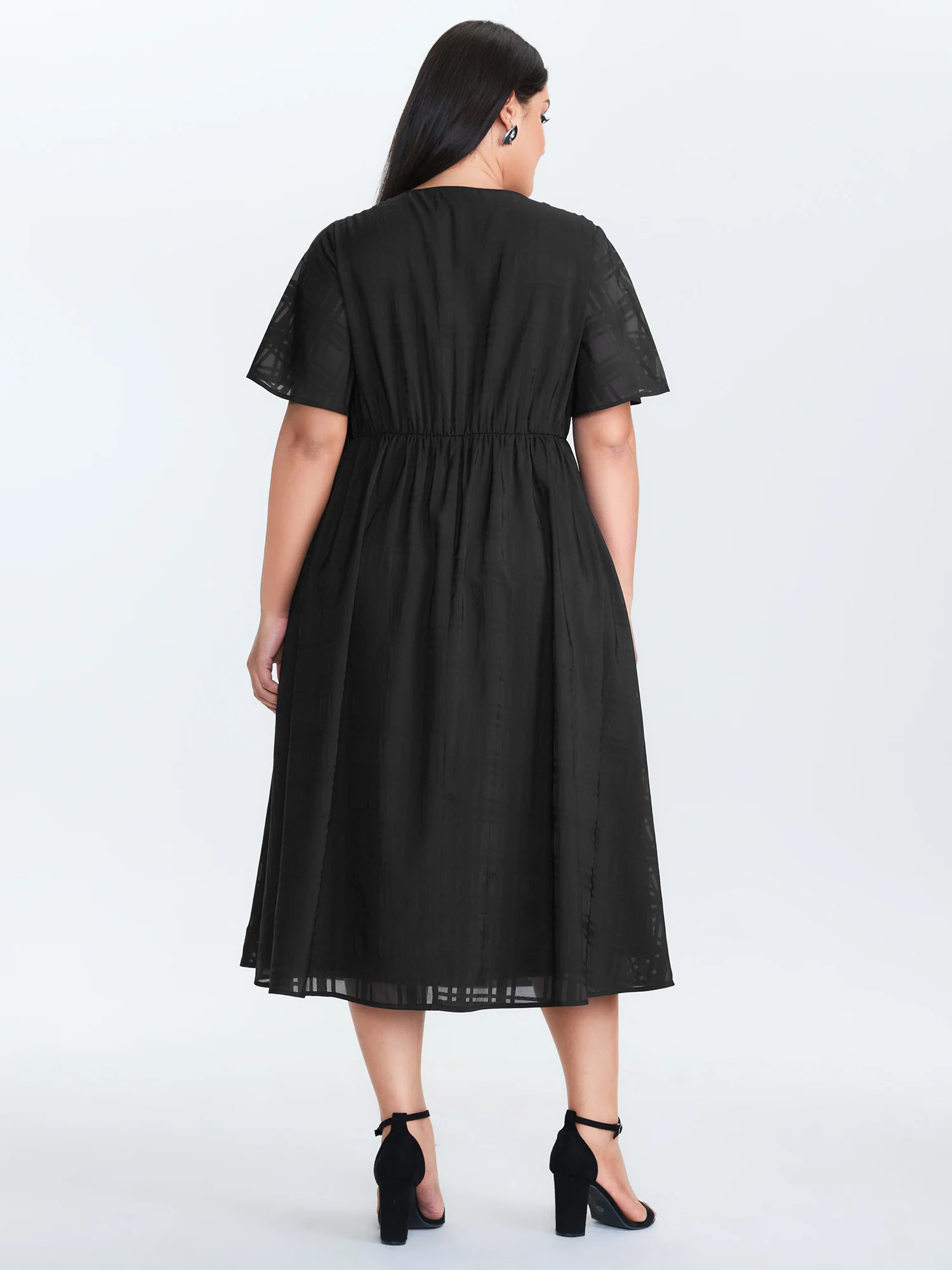 Sheer A-Line Flared Sleeve Midi Dress - Image 4