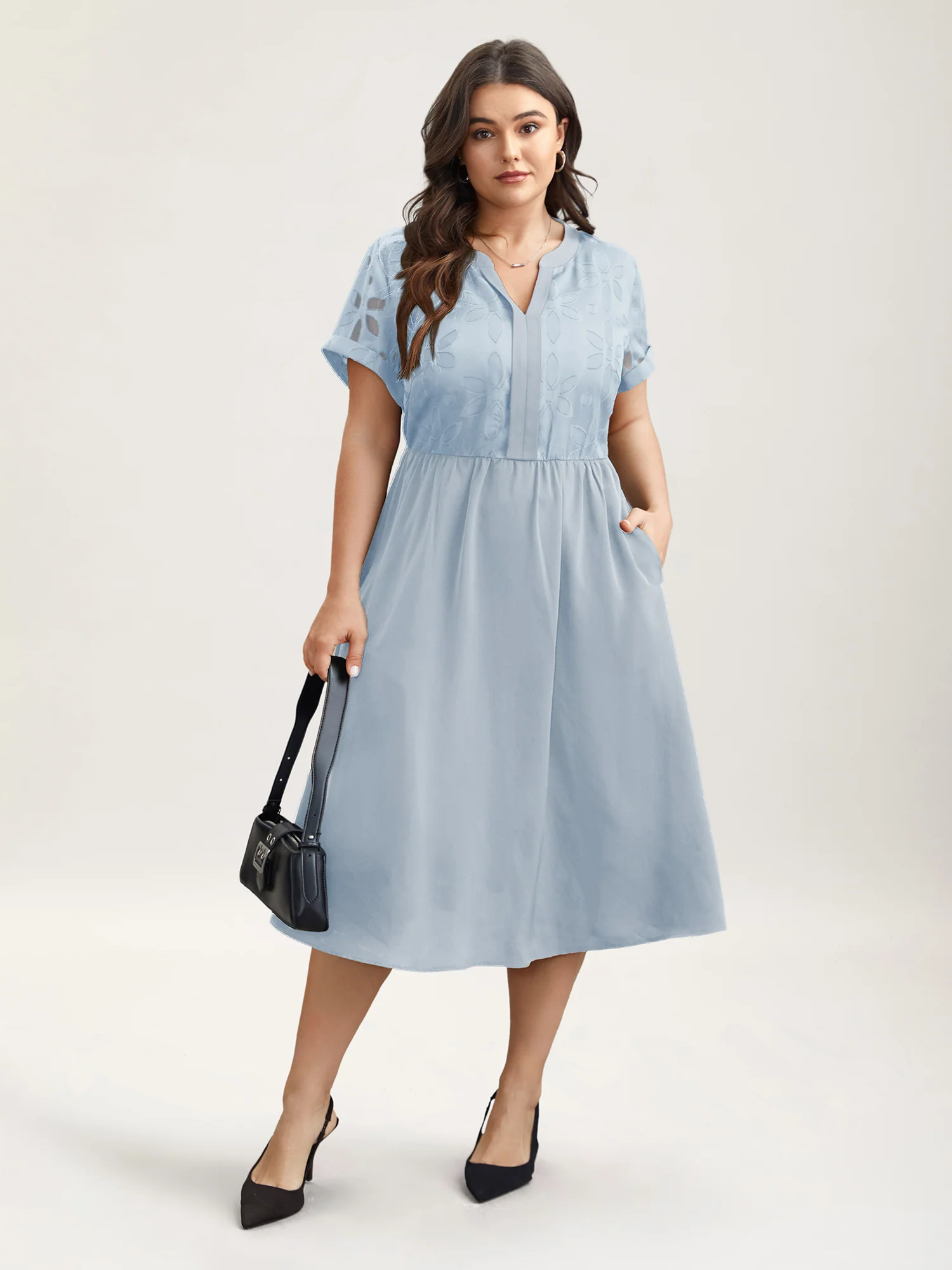Sheer Back Textured Cut-Out Midi Dress - Image 11