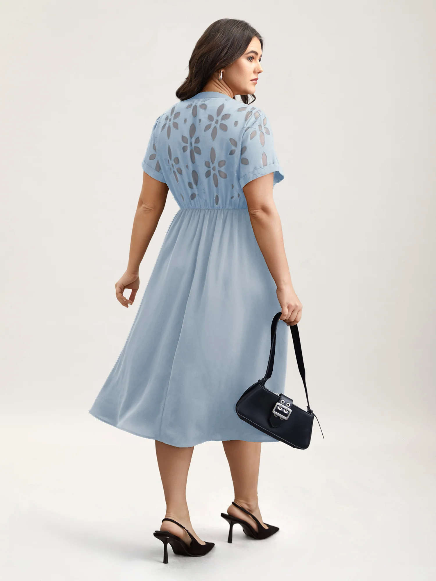 Sheer Back Textured Cut-Out Midi Dress - Image 12