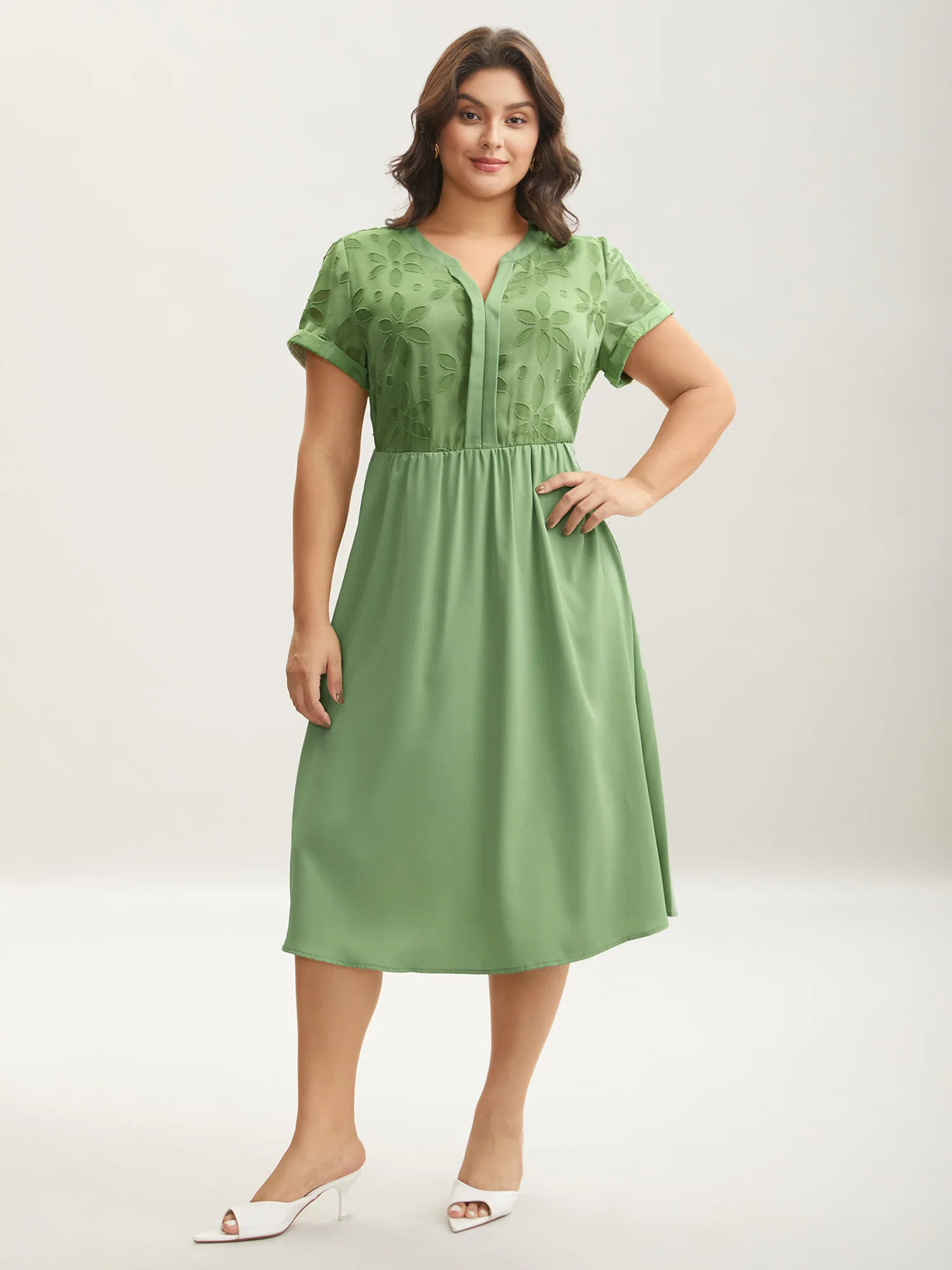 Sheer Back Textured Cut-Out Midi Dress - Image 13