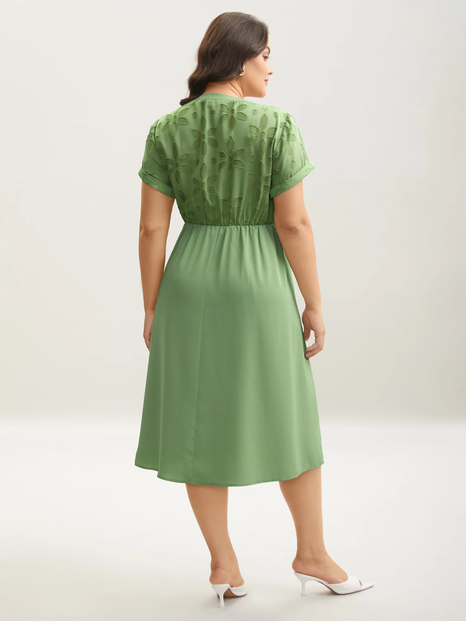 Sheer Back Textured Cut-Out Midi Dress - Image 16