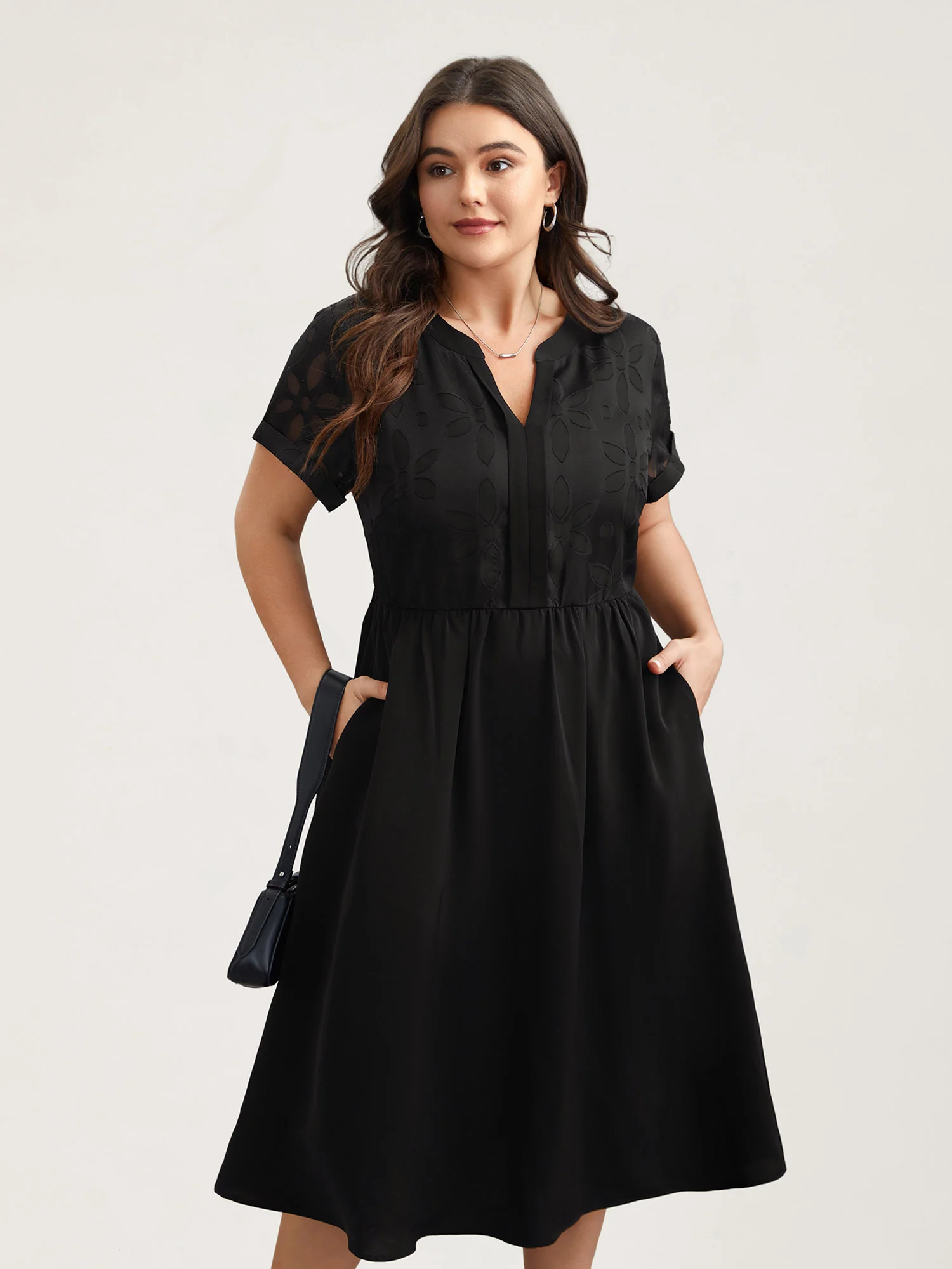 Sheer Back Textured Cut-Out Midi Dress - Image 3