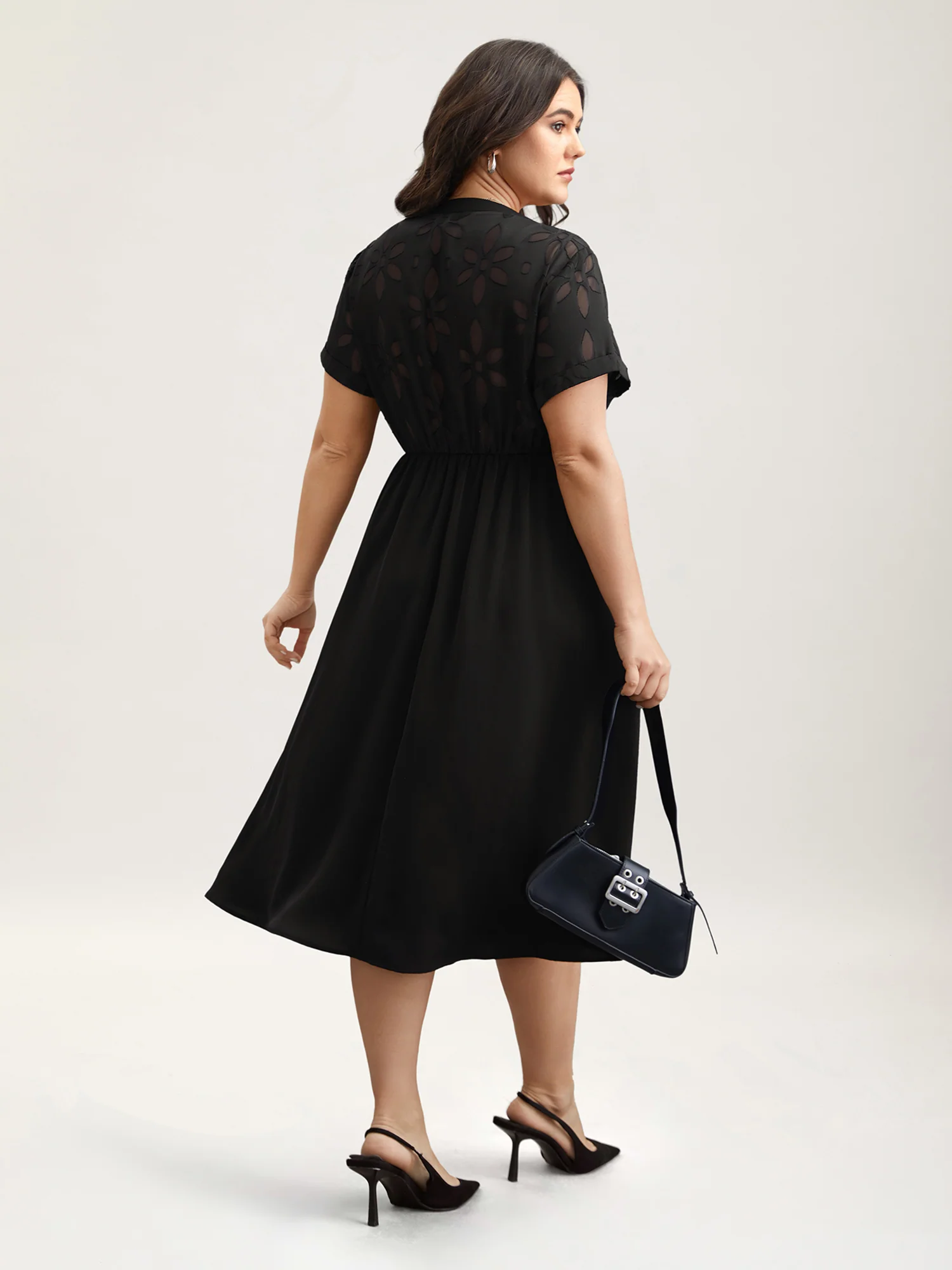 Sheer Back Textured Cut-Out Midi Dress - Image 5