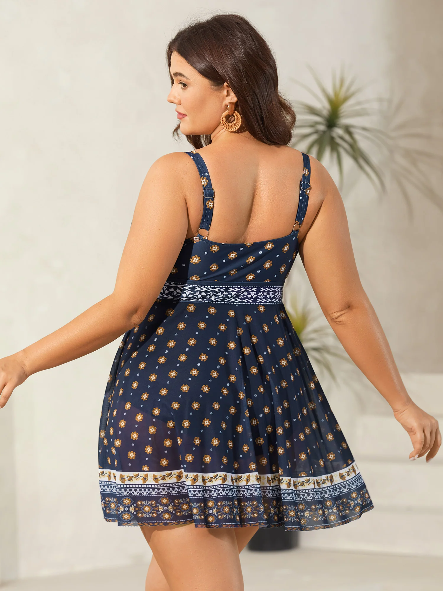 Sheer Boho Print Surplice Swim Dress - Image 2