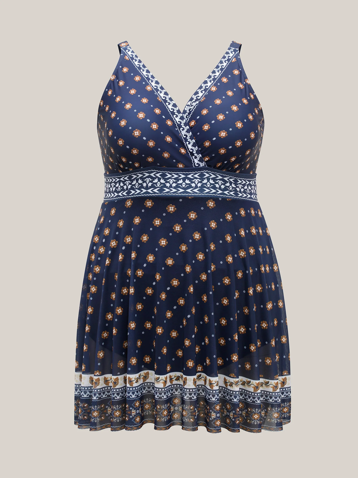 Sheer Boho Print Surplice Swim Dress - Image 7
