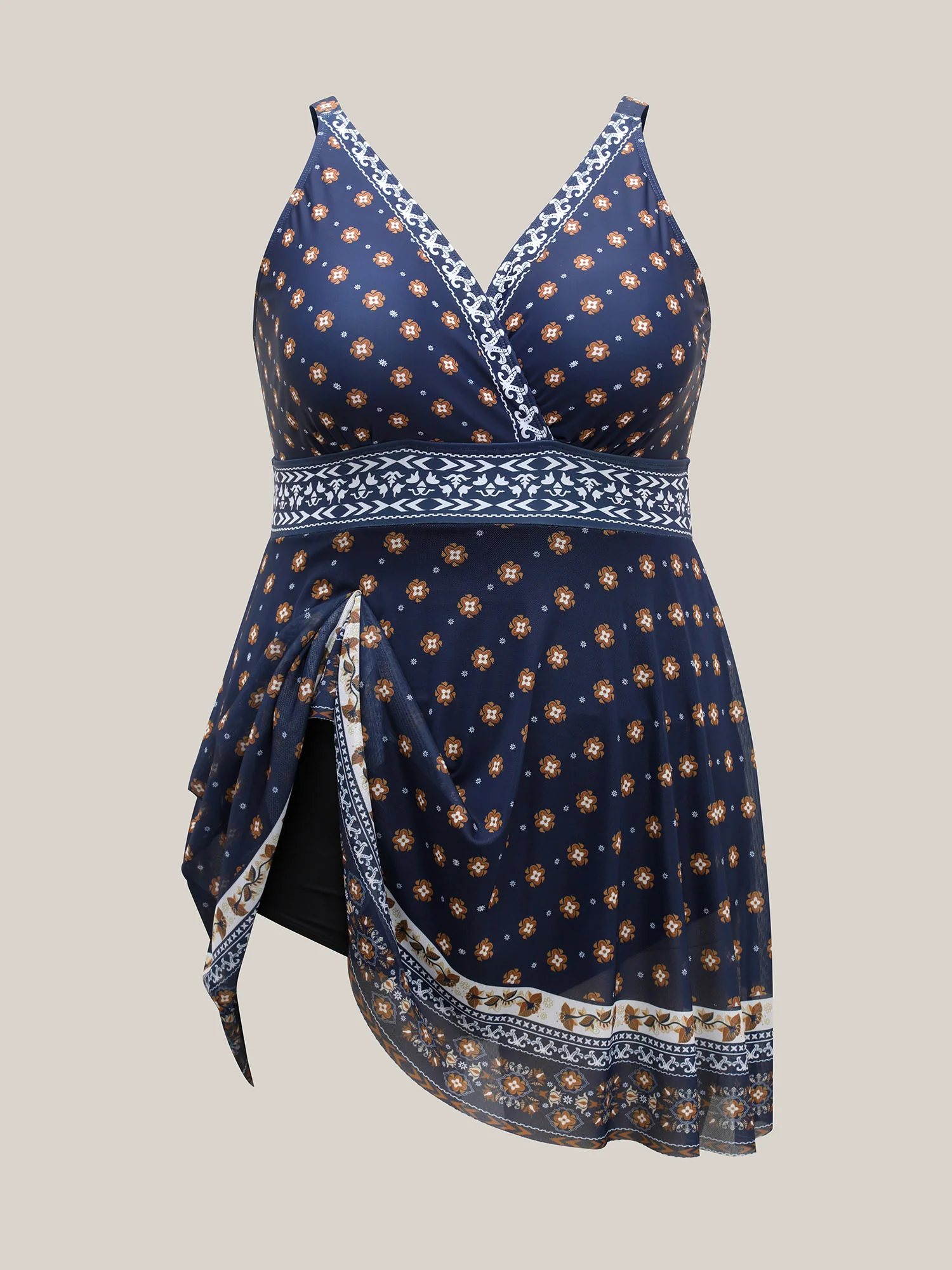 Sheer Boho Print Surplice Swim Dress - Image 8