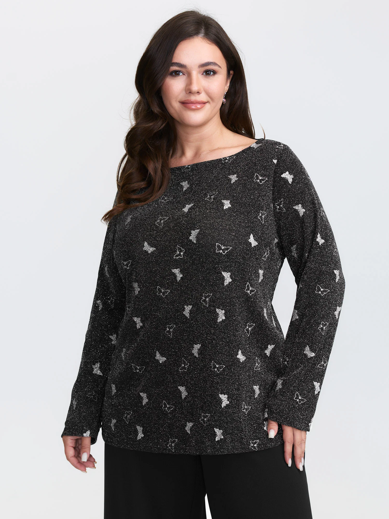 Sheer Butterfly Flocked T-Shirt - Image 2