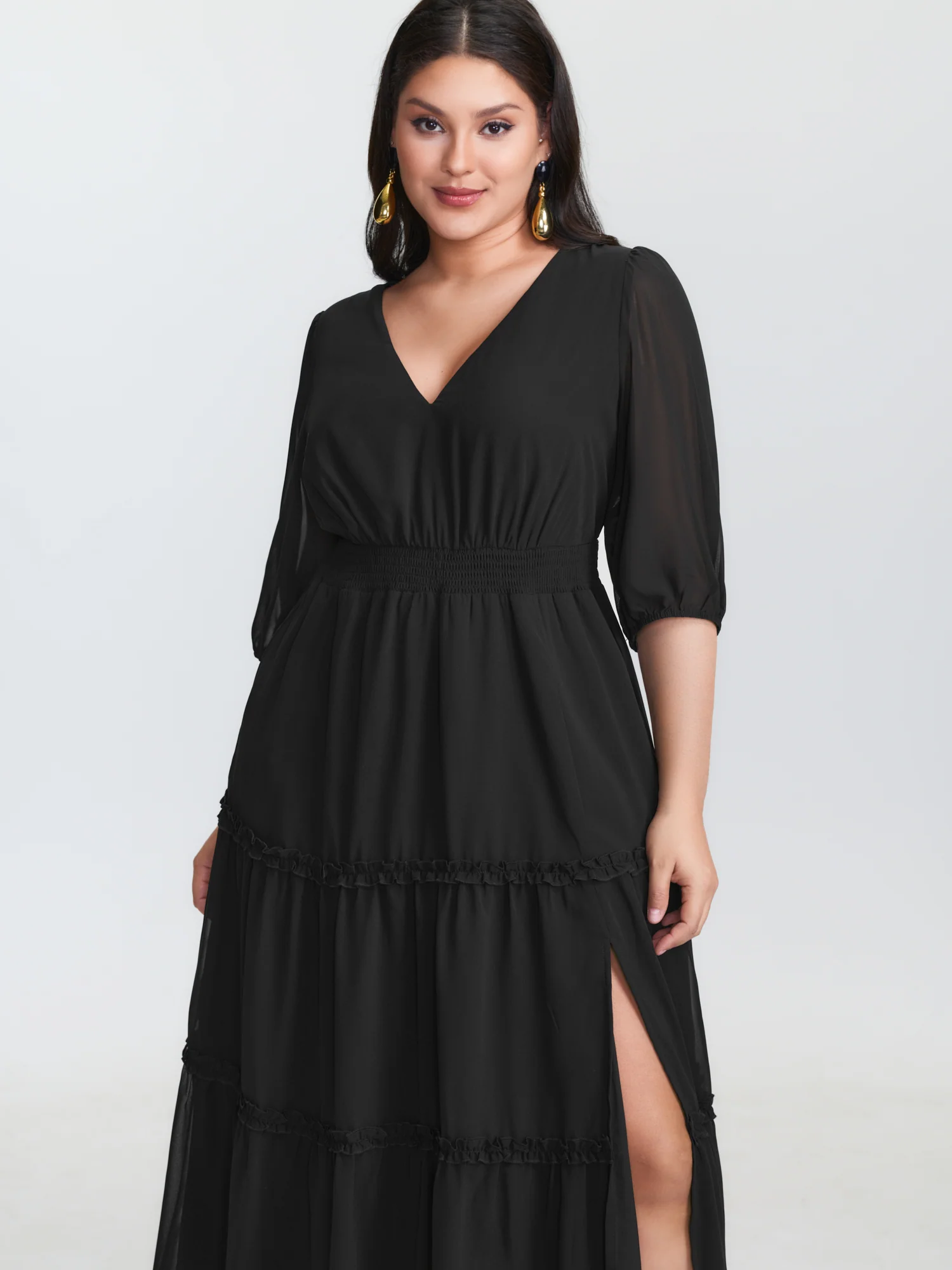 Sheer Chiffon Cinched Waist Tiered Maxi Dress - Image 2