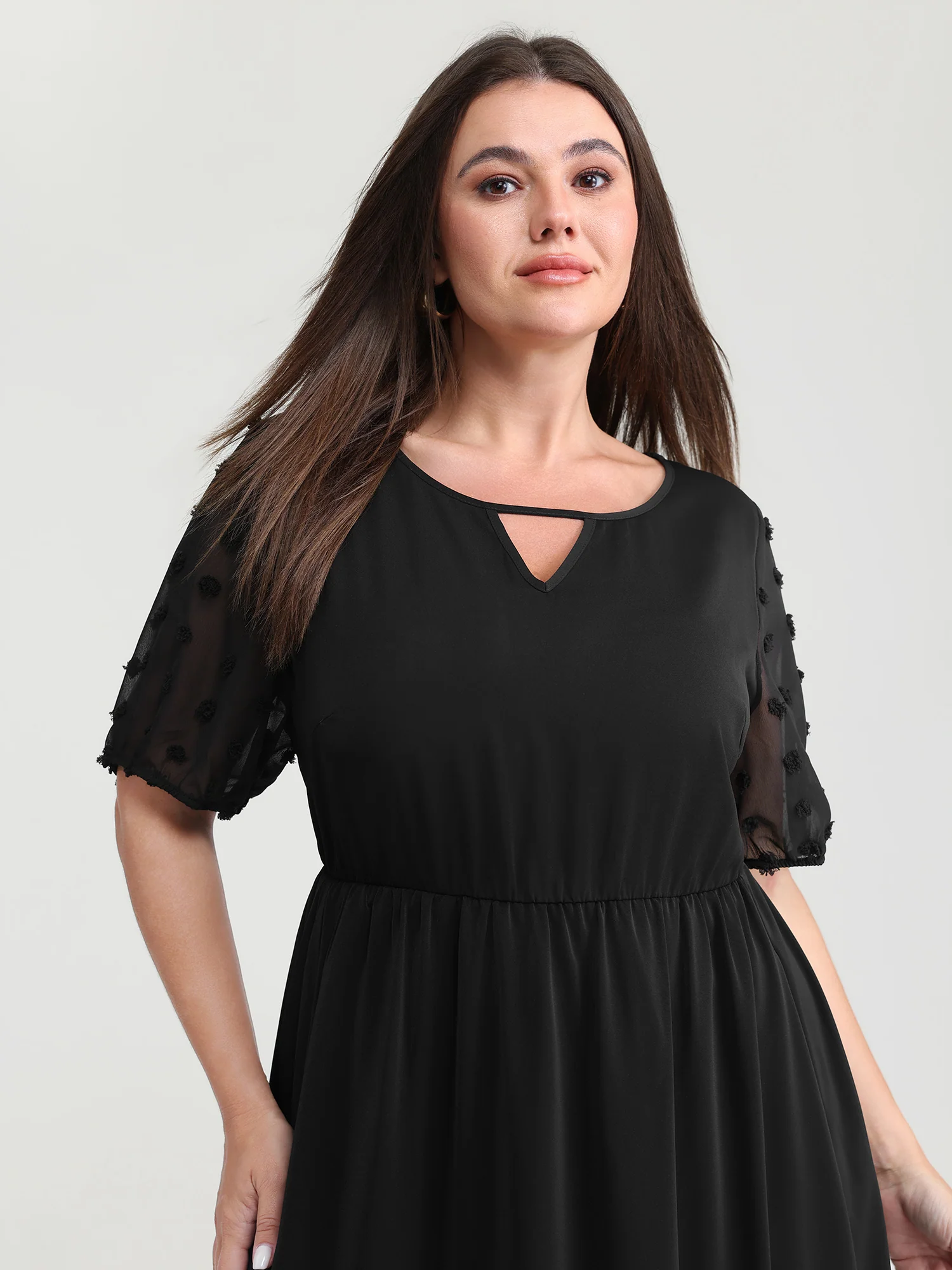 Sheer Chiffon Textured Waist-Defining Maxi Dress - Image 2