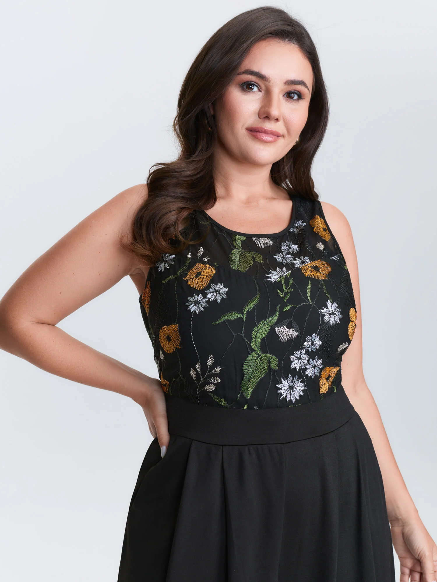 Sheer Floral Cinched Waist Contrast Jumpsuit - Image 2