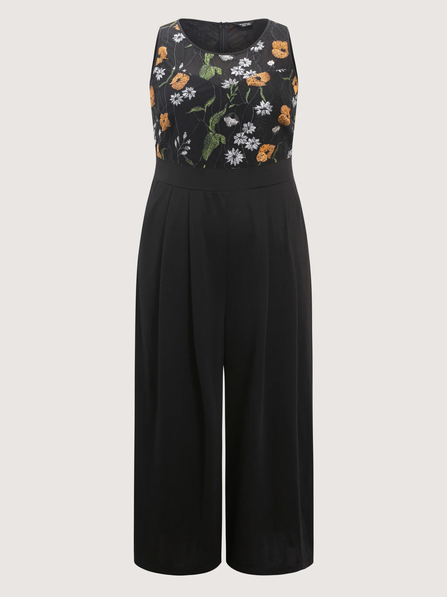 Sheer Floral Cinched Waist Contrast Jumpsuit - Image 7