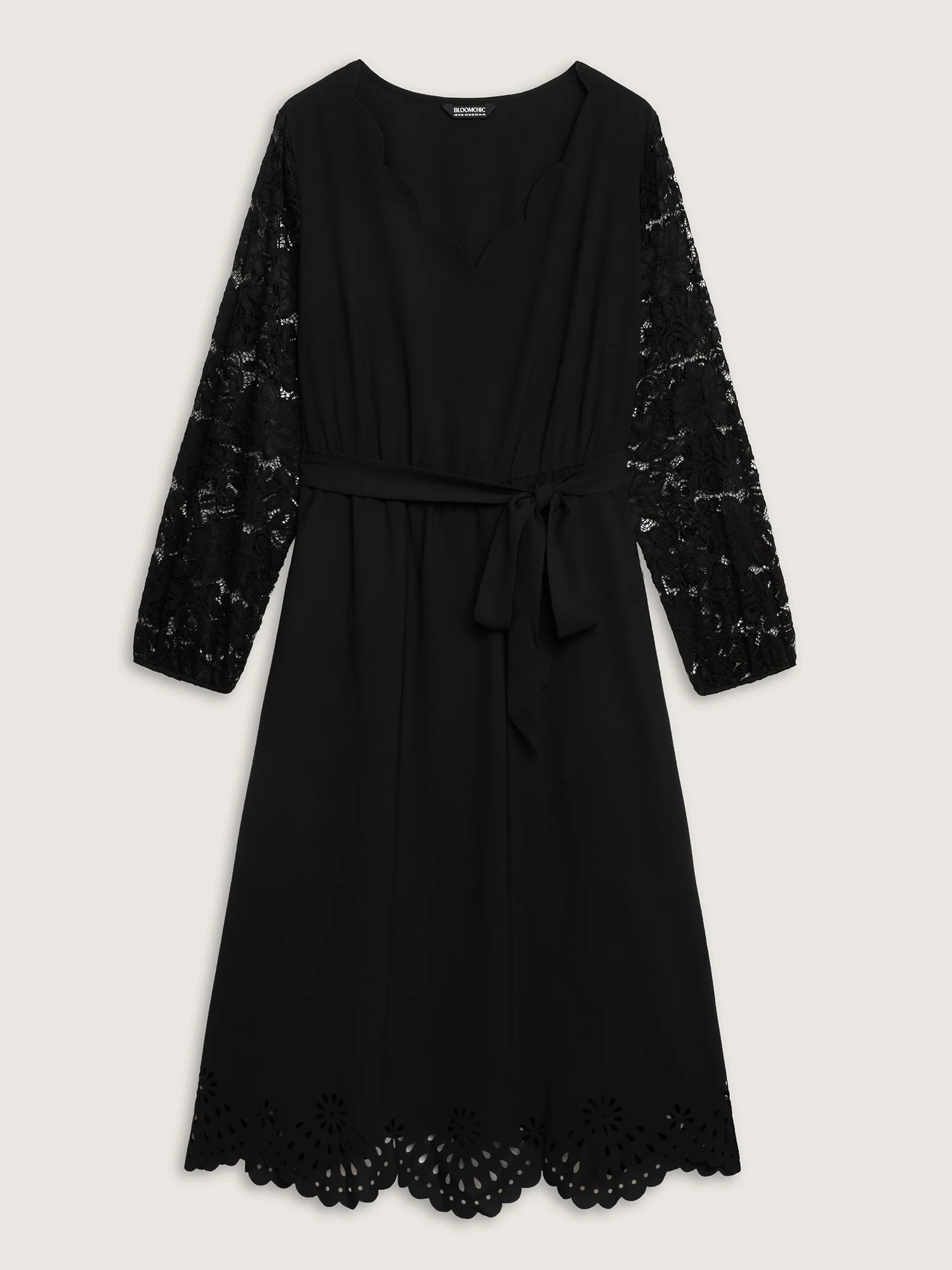 Sheer Floral Embroidered Scalloped Neck Midi Dress - Image 7