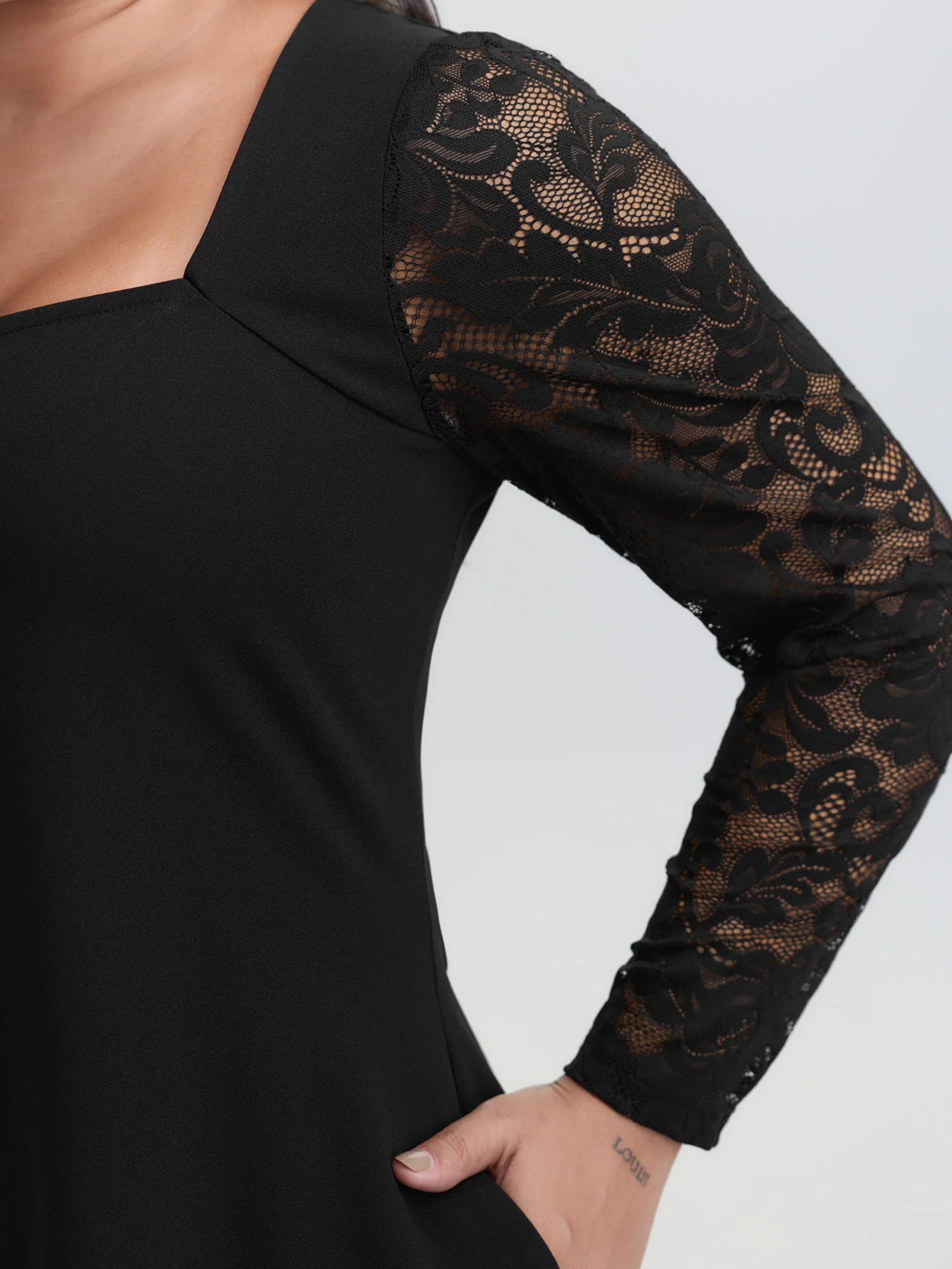 Sheer Floral Lace Fitted Midi Dress - Image 2