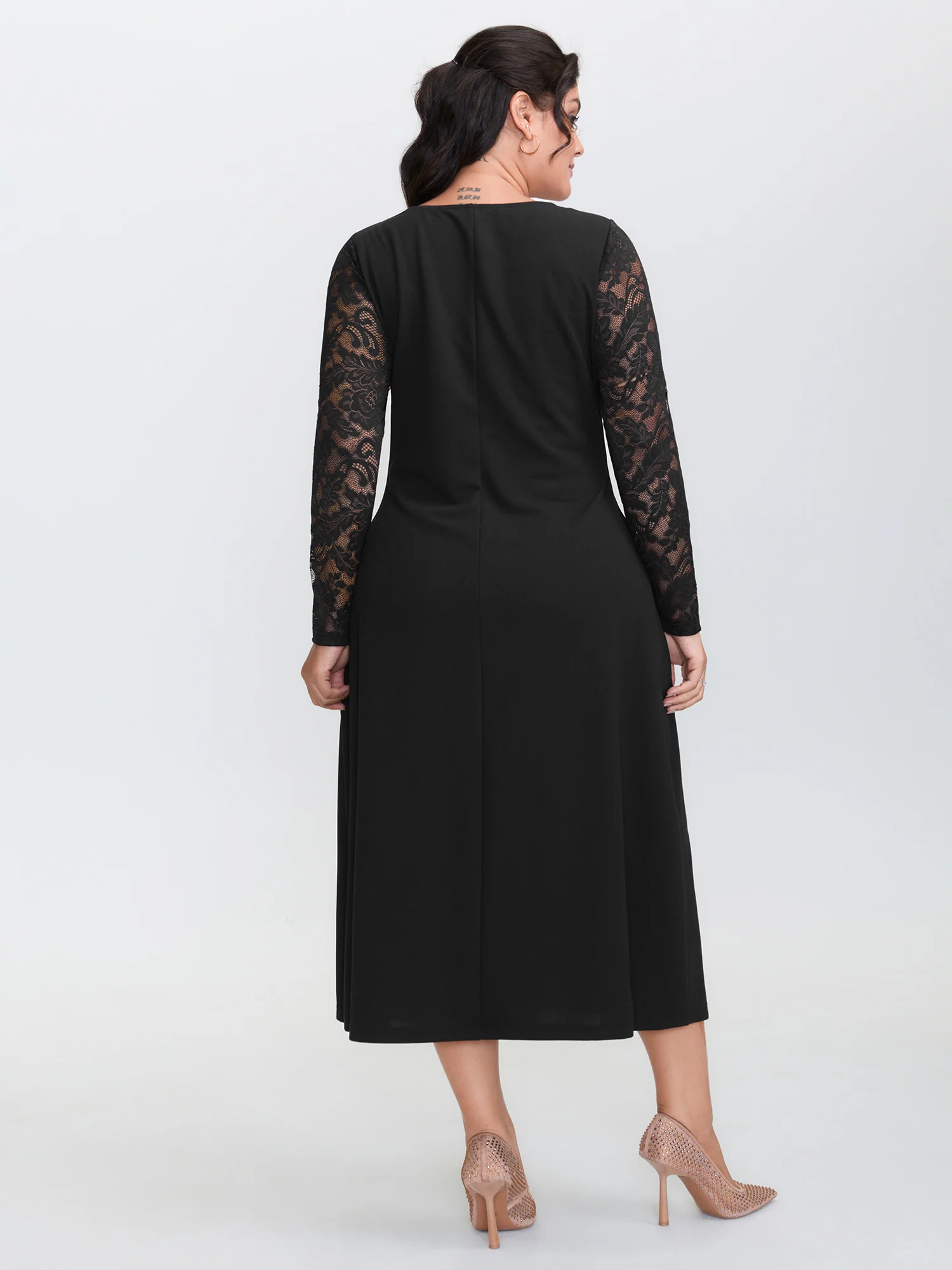 Sheer Floral Lace Fitted Midi Dress - Image 4