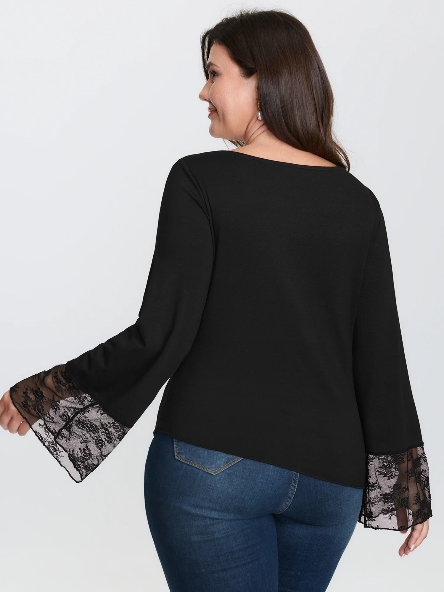 Sheer Floral Lace Trim Sheer T-Shirt - Image 5