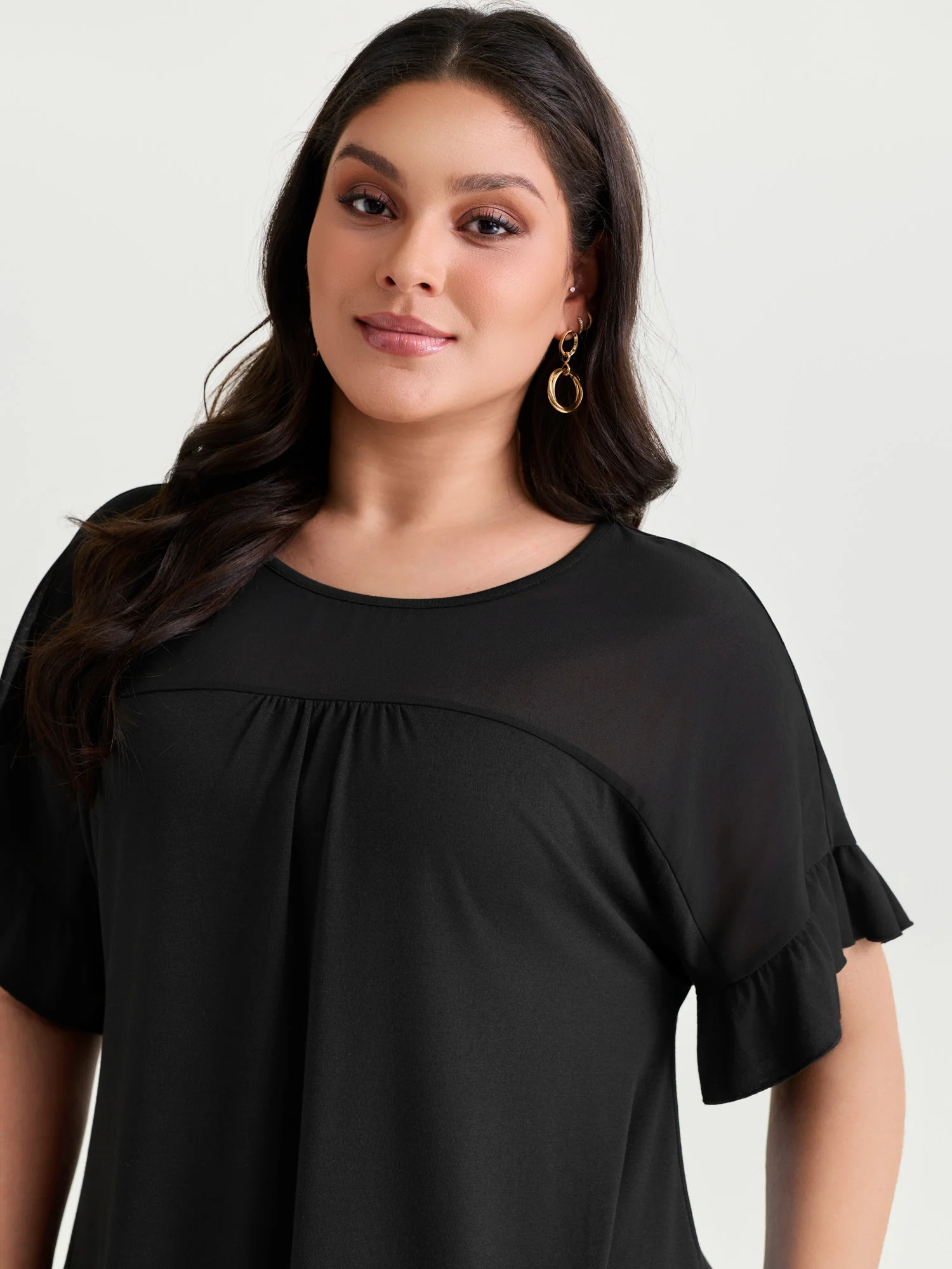 Sheer Floral Print Contrast Knit Top - Image 13