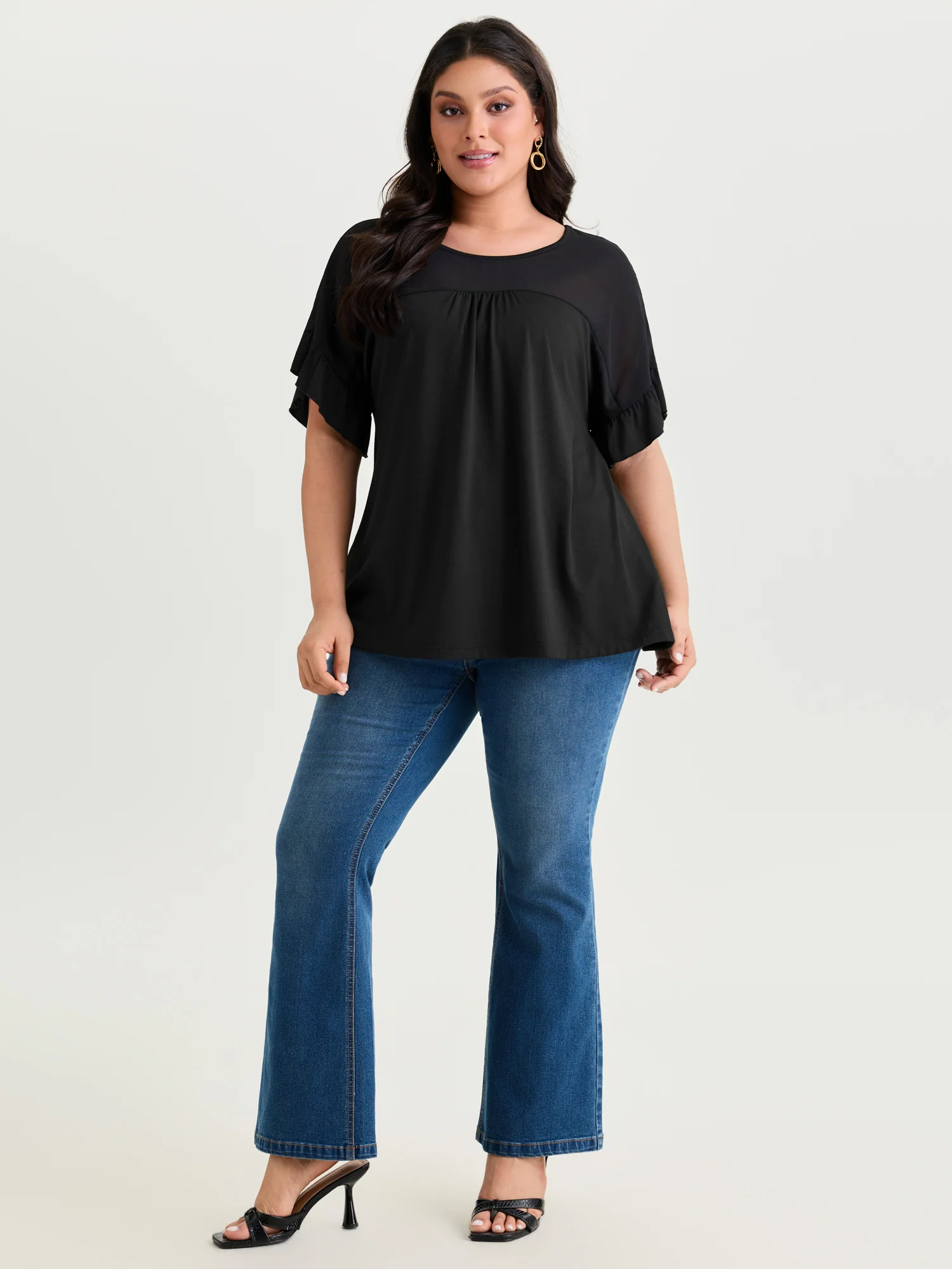 Sheer Floral Print Contrast Knit Top - Image 14