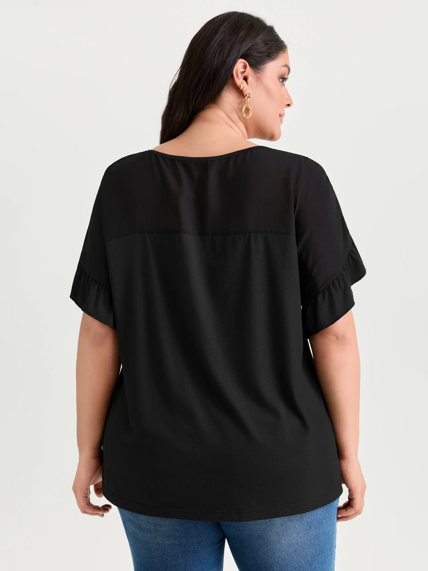 Sheer Floral Print Contrast Knit Top - Image 15