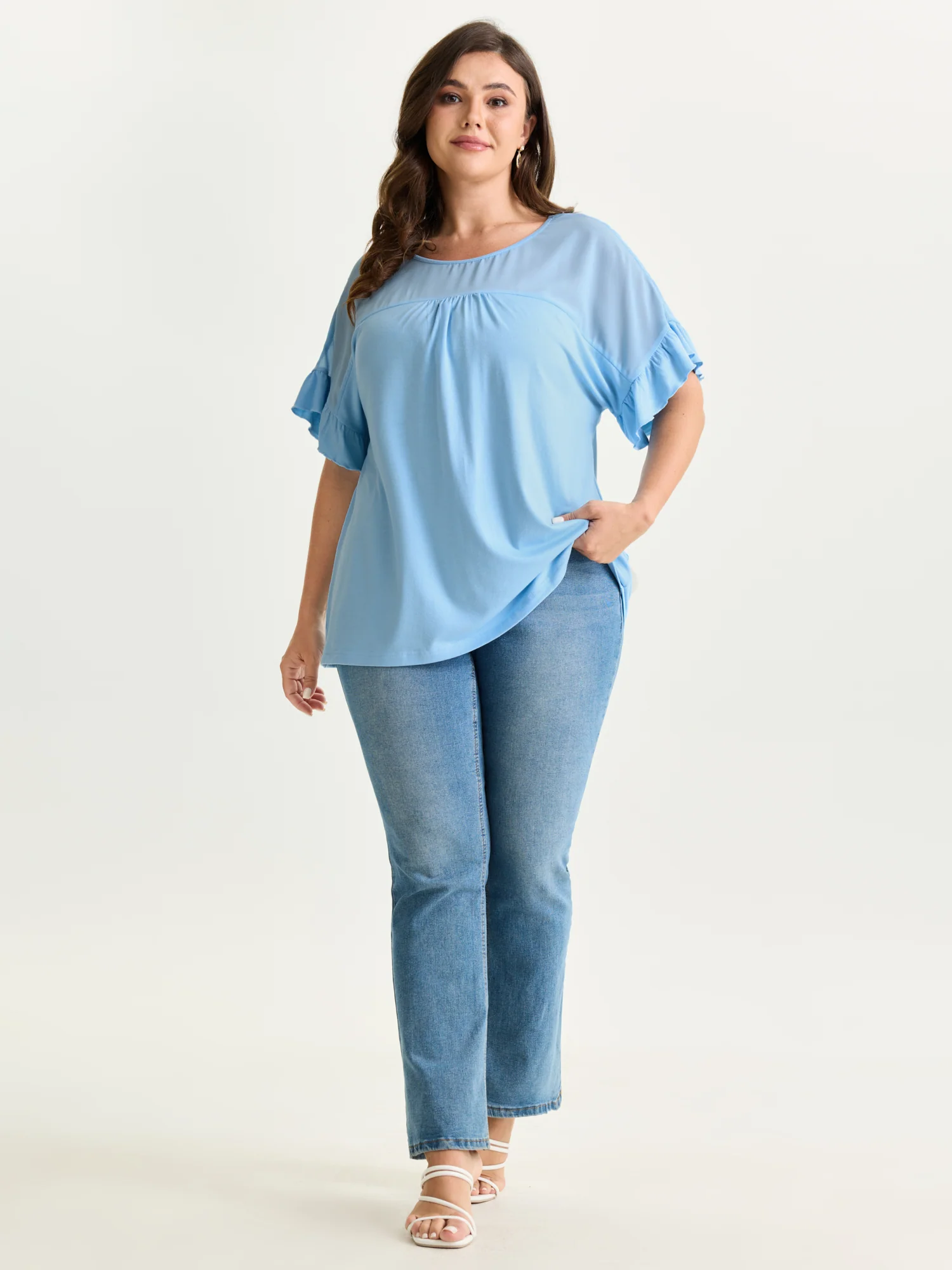 Sheer Floral Print Contrast Knit Top - Image 18