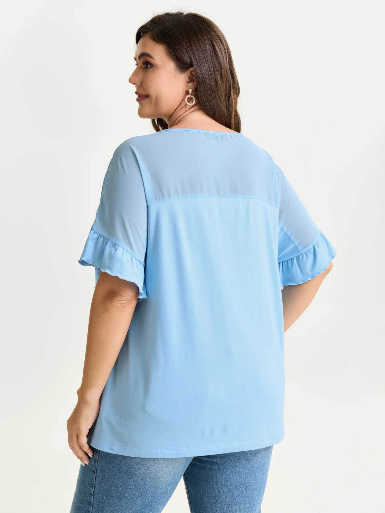 Sheer Floral Print Contrast Knit Top - Image 19