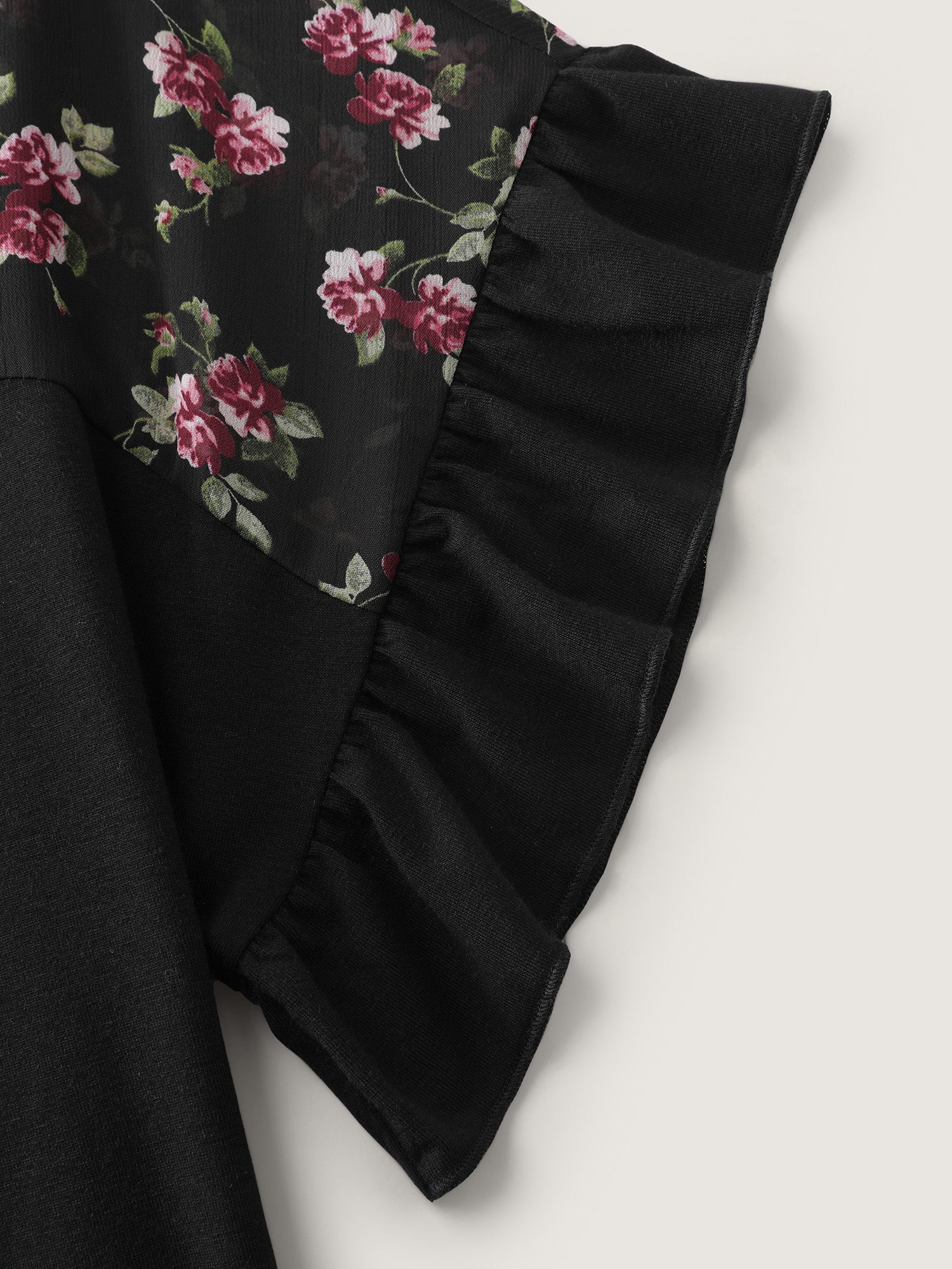 Sheer Floral Print Contrast Knit Top - Image 6