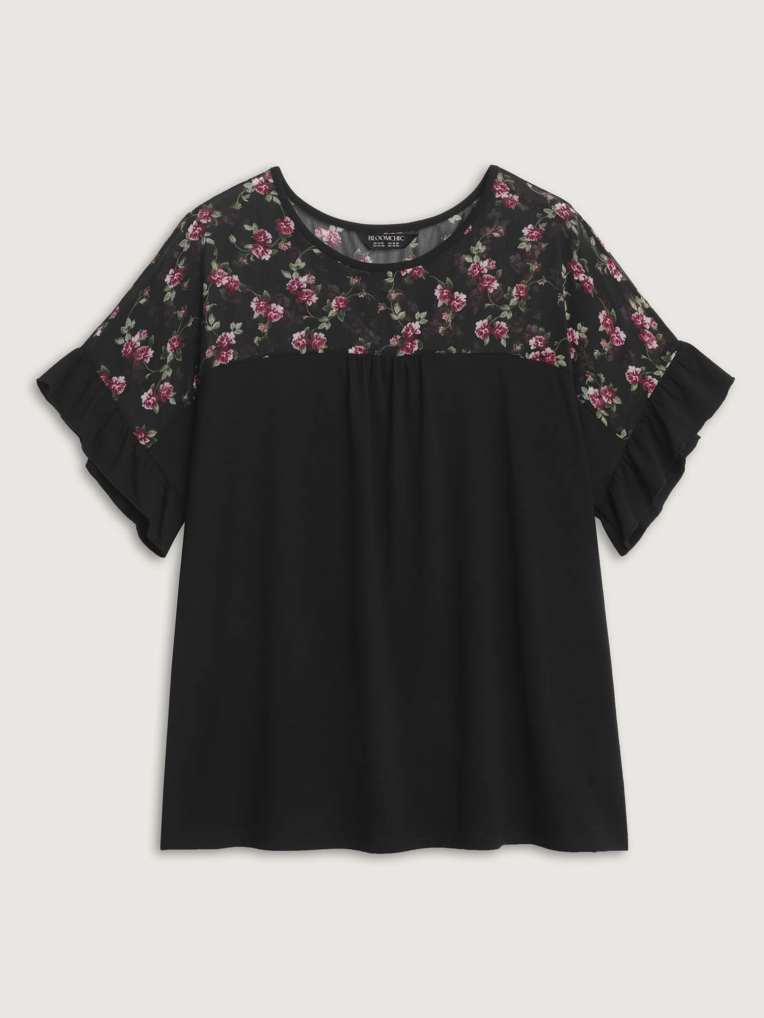 Sheer Floral Print Contrast Knit Top - Image 7